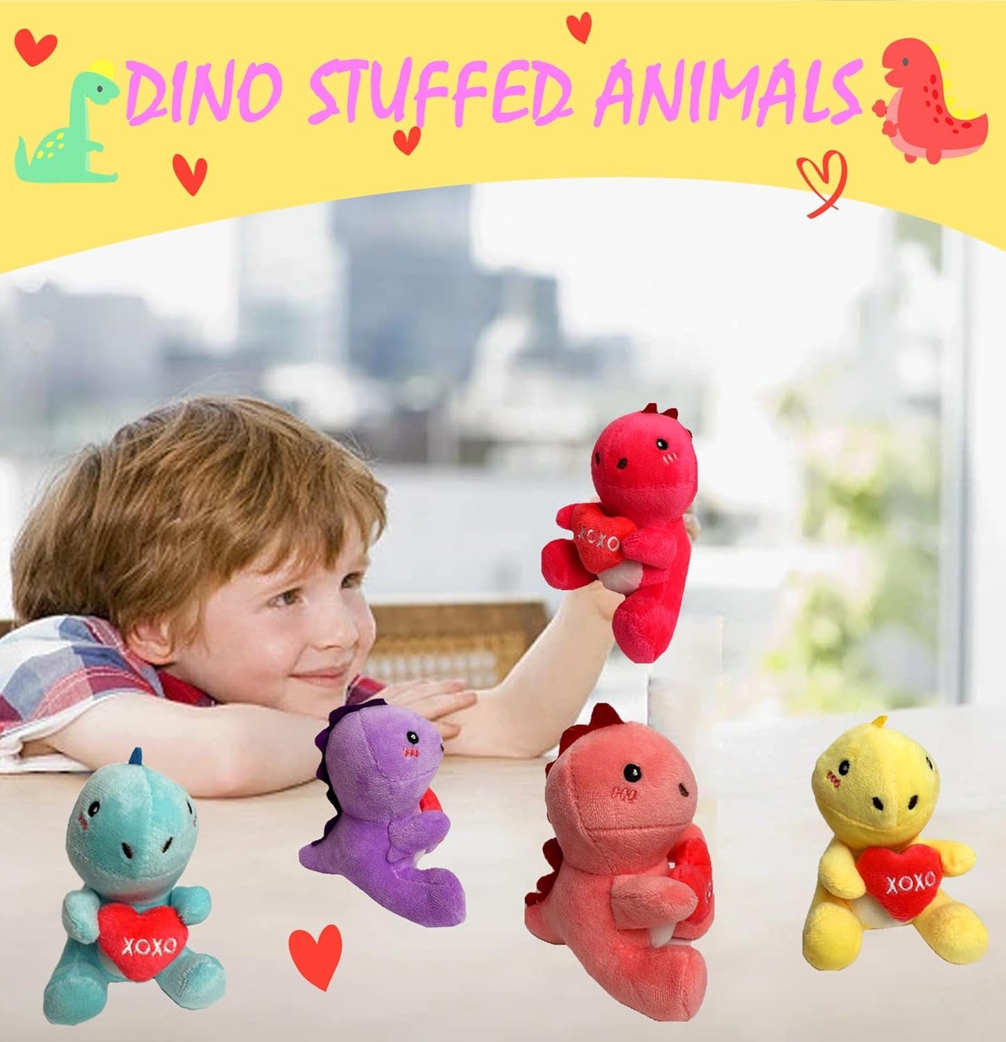 BOMBPARK 6-Piece Dinosaur Plush Toy Set with Red Heart – Cute Kids Gifts