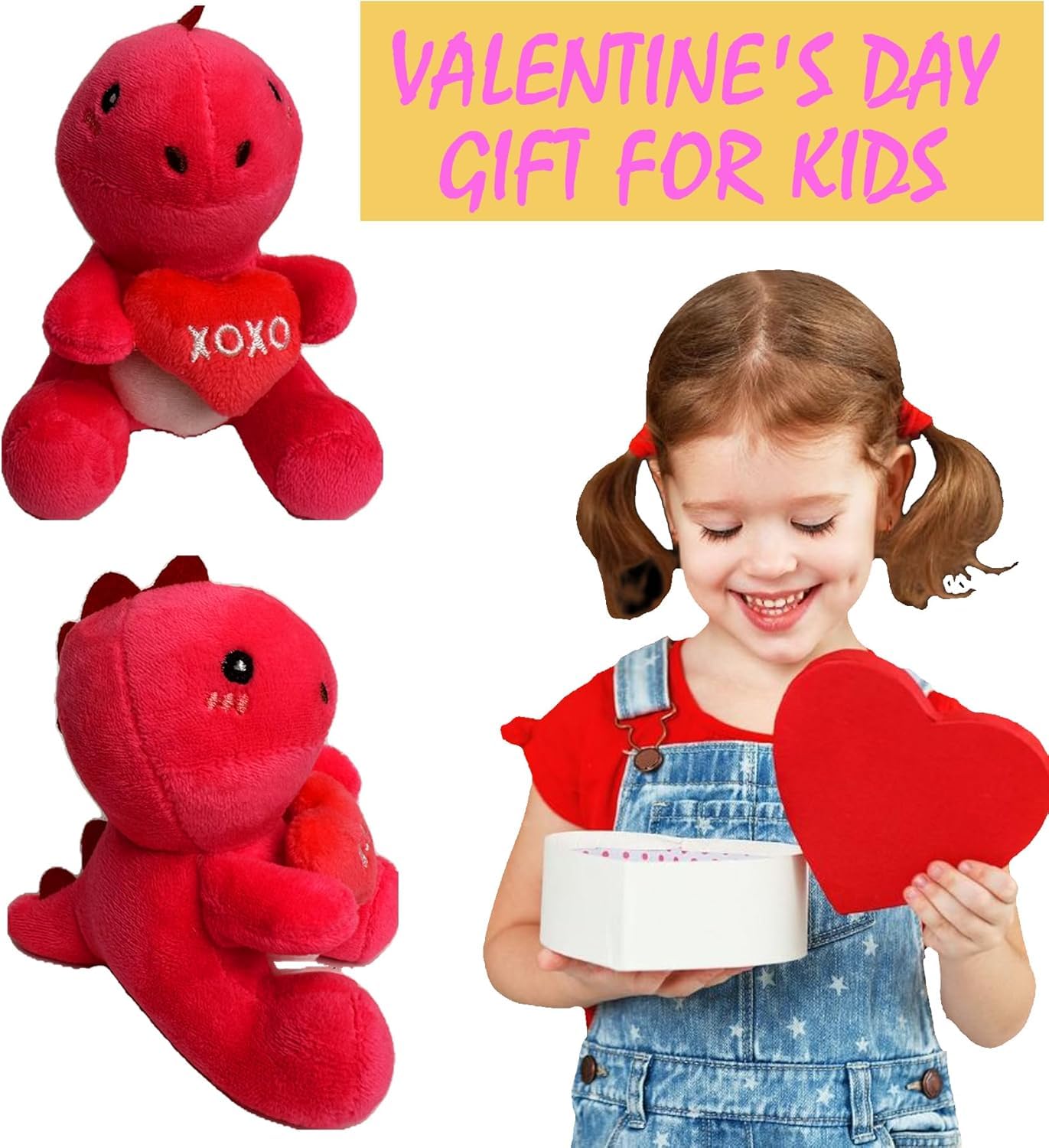 BOMBPARK 6-Piece Dinosaur Plush Toy Set with Red Heart – Cute Kids Gifts