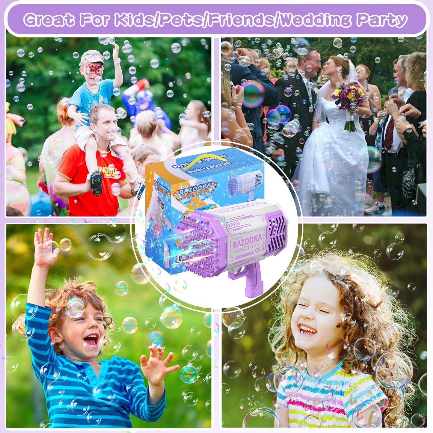 BOMOCO Bubble Gun 69 Holes Bubble Machine – Colorful Bubbles for Kids