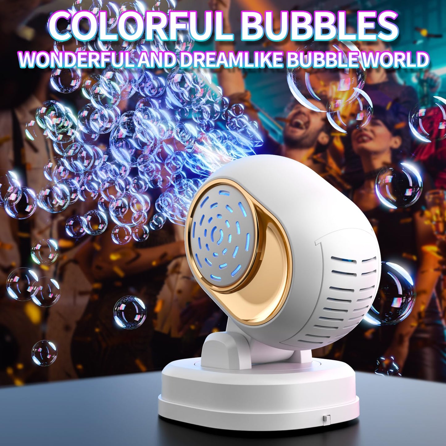 BOMOCO Battery Bubble Machine – 20k+ Bubbles/Min, 150° Rotating
