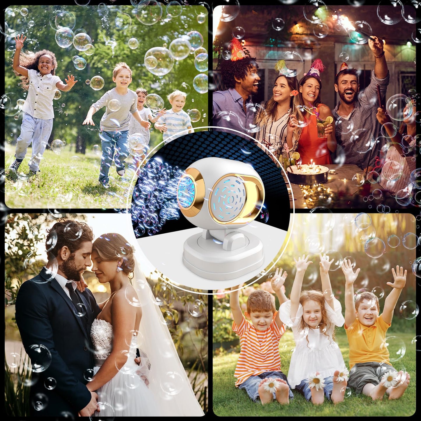 BOMOCO Battery Bubble Machine – 20k+ Bubbles/Min, 150° Rotating