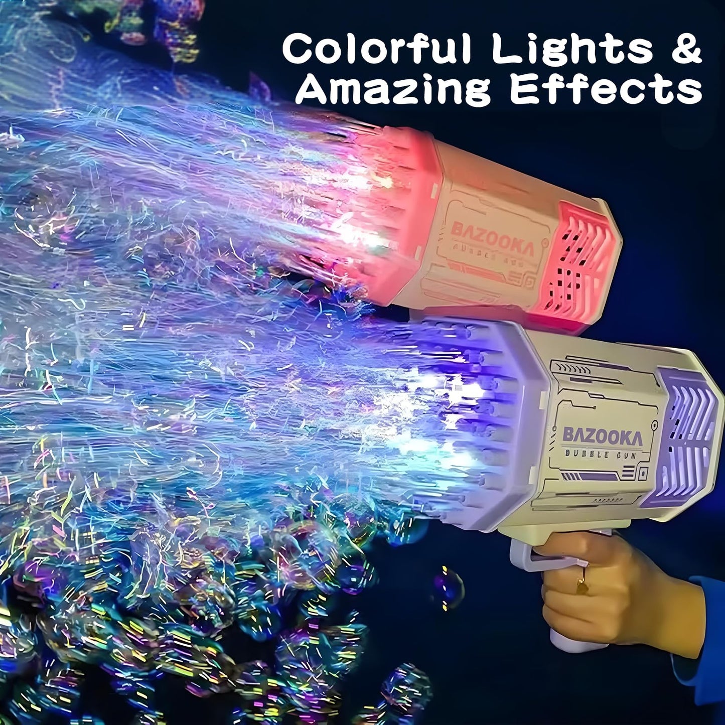 BOMOCO Bubble Gun – 69-Hole Bubble Blaster with Lights for Outdoor Kids Fun