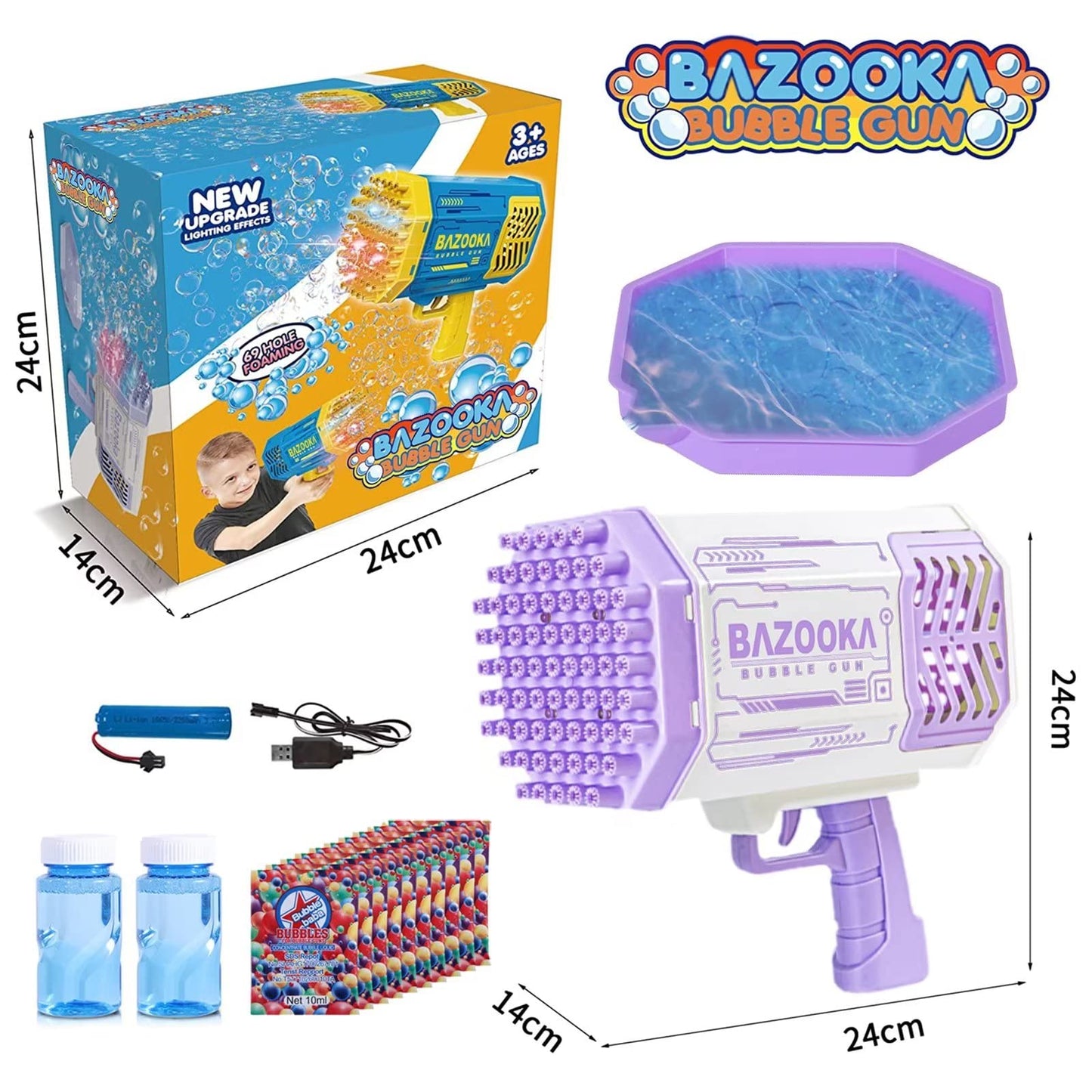 BOMOCO Bubble Gun 69 Holes Bubble Machine – Colorful Bubbles for Kids