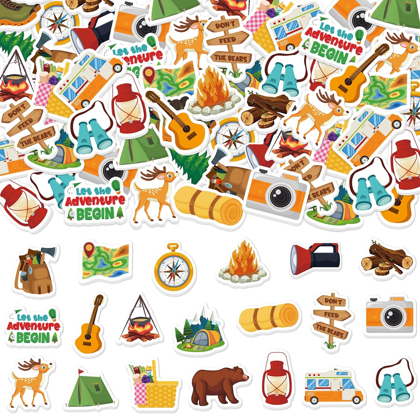 Bonieset 300Pcs Travel Camping Foam Stickers – Self-Adhesive Outdoor Adventure Decor for Crafts
