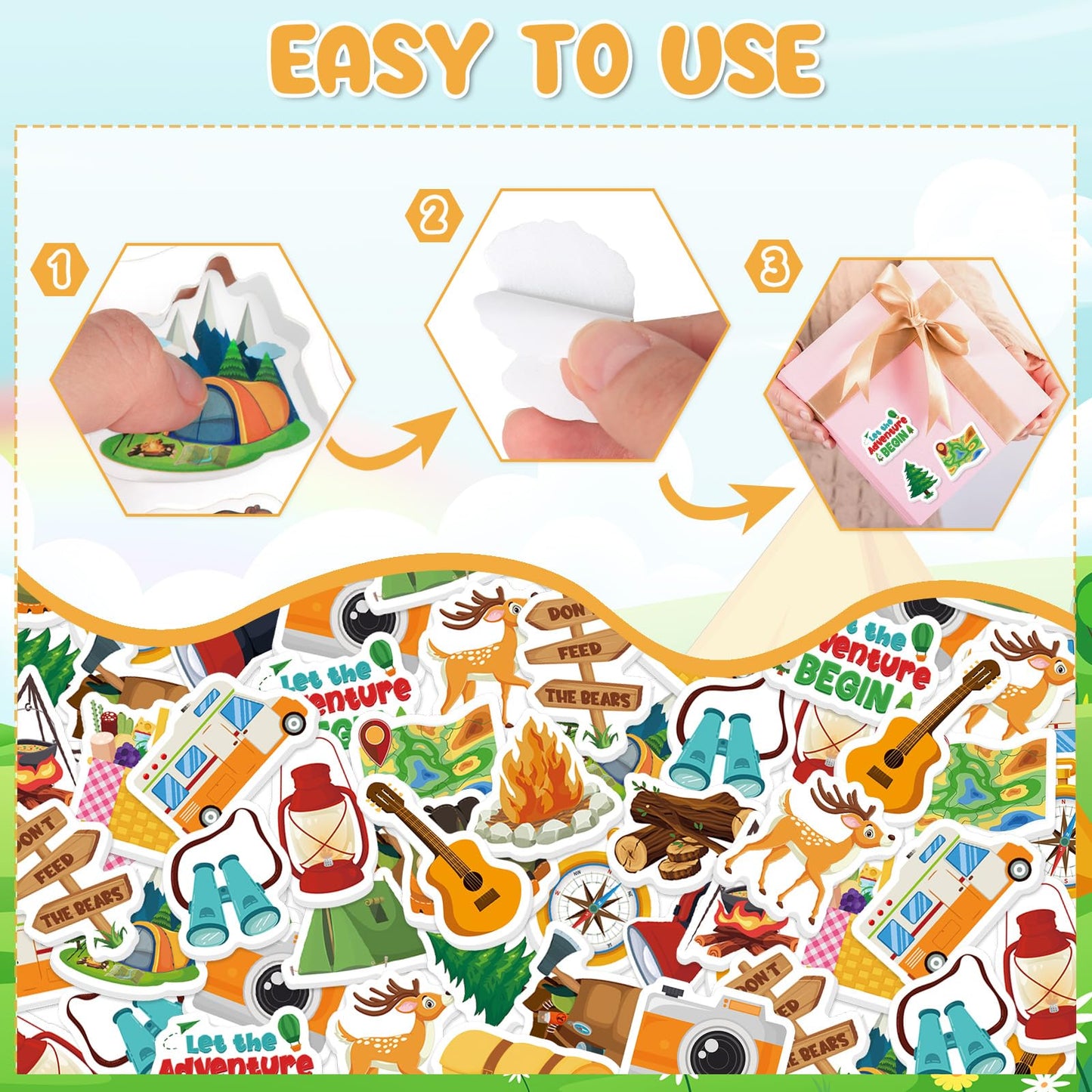 Bonieset 300Pcs Travel Camping Foam Stickers – Self-Adhesive Outdoor Adventure Decor for Crafts