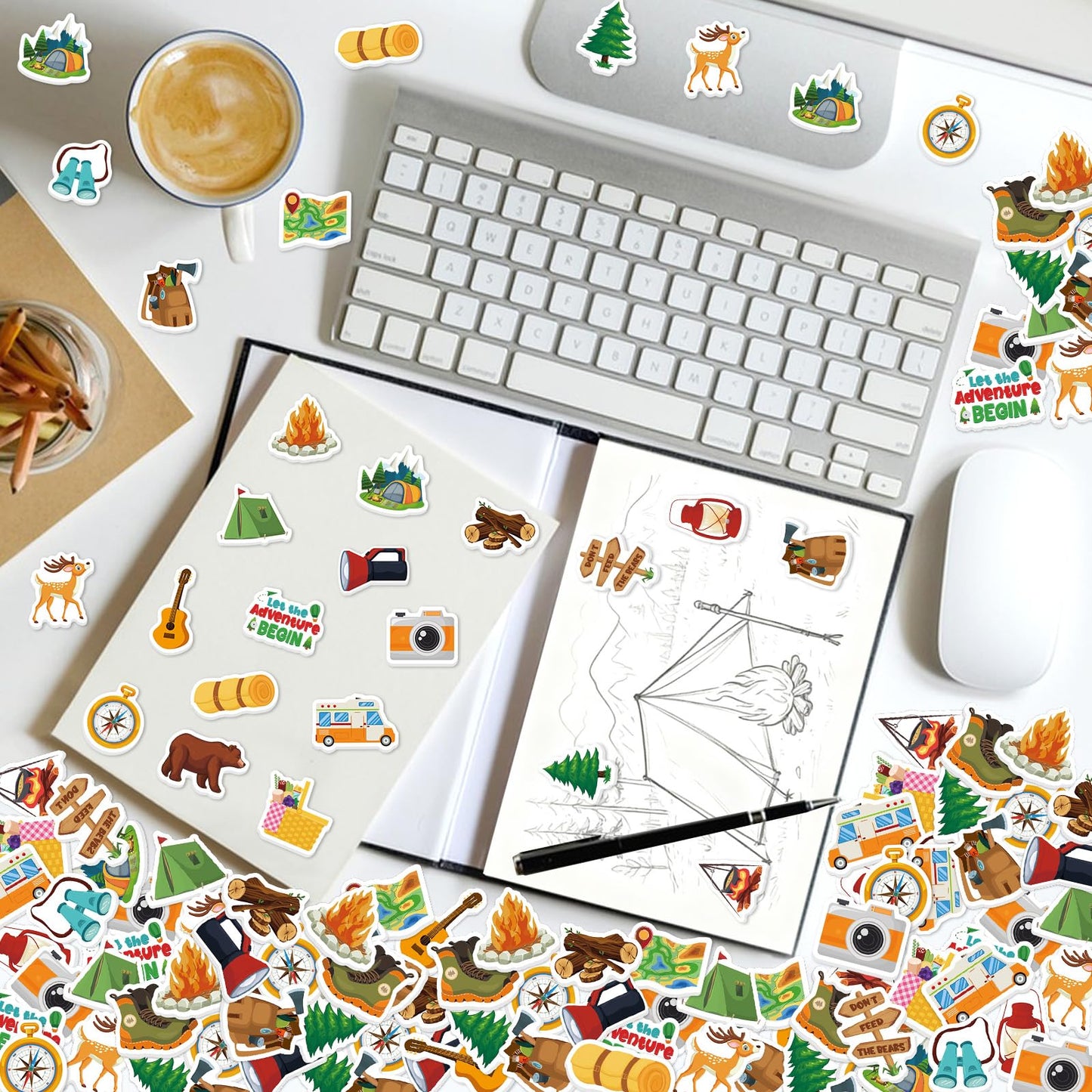 Bonieset 300Pcs Travel Camping Foam Stickers – Self-Adhesive Outdoor Adventure Decor for Crafts