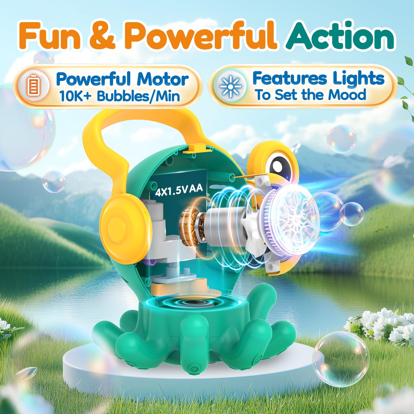 BONITOTO Octopus Bubble Machine – LED Bubble Maker for Outdoor Play (Ages 3–7)