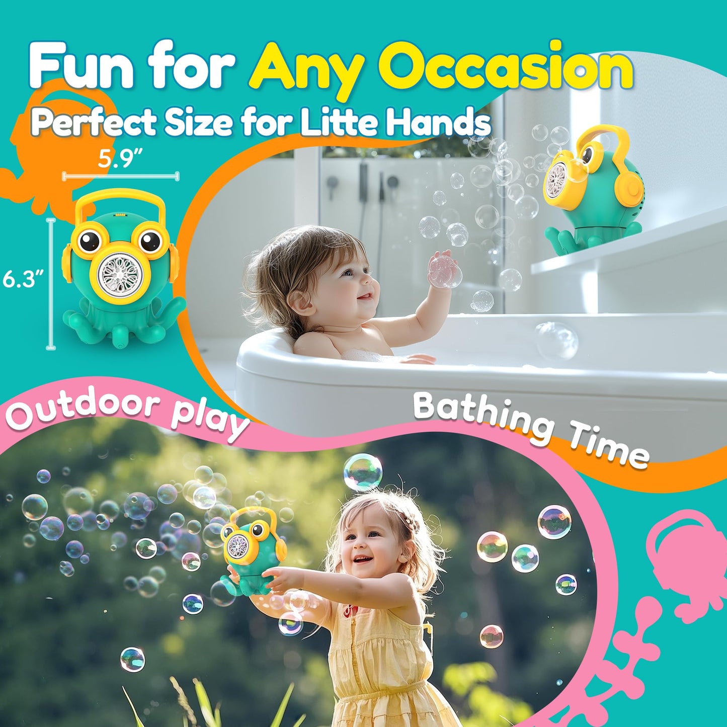 BONITOTO Octopus Bubble Machine – LED Bubble Maker for Outdoor Play (Ages 3–7)