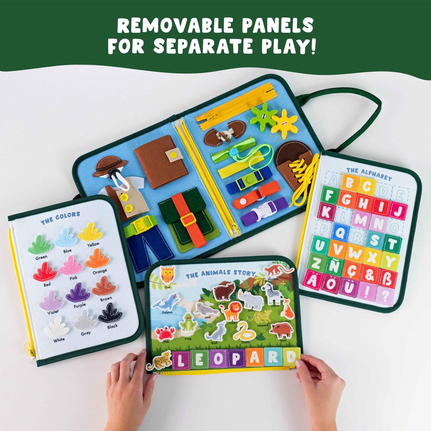 BONNYCO Busy Board for Toddlers – Montessori Travel Activity with 8 Tasks