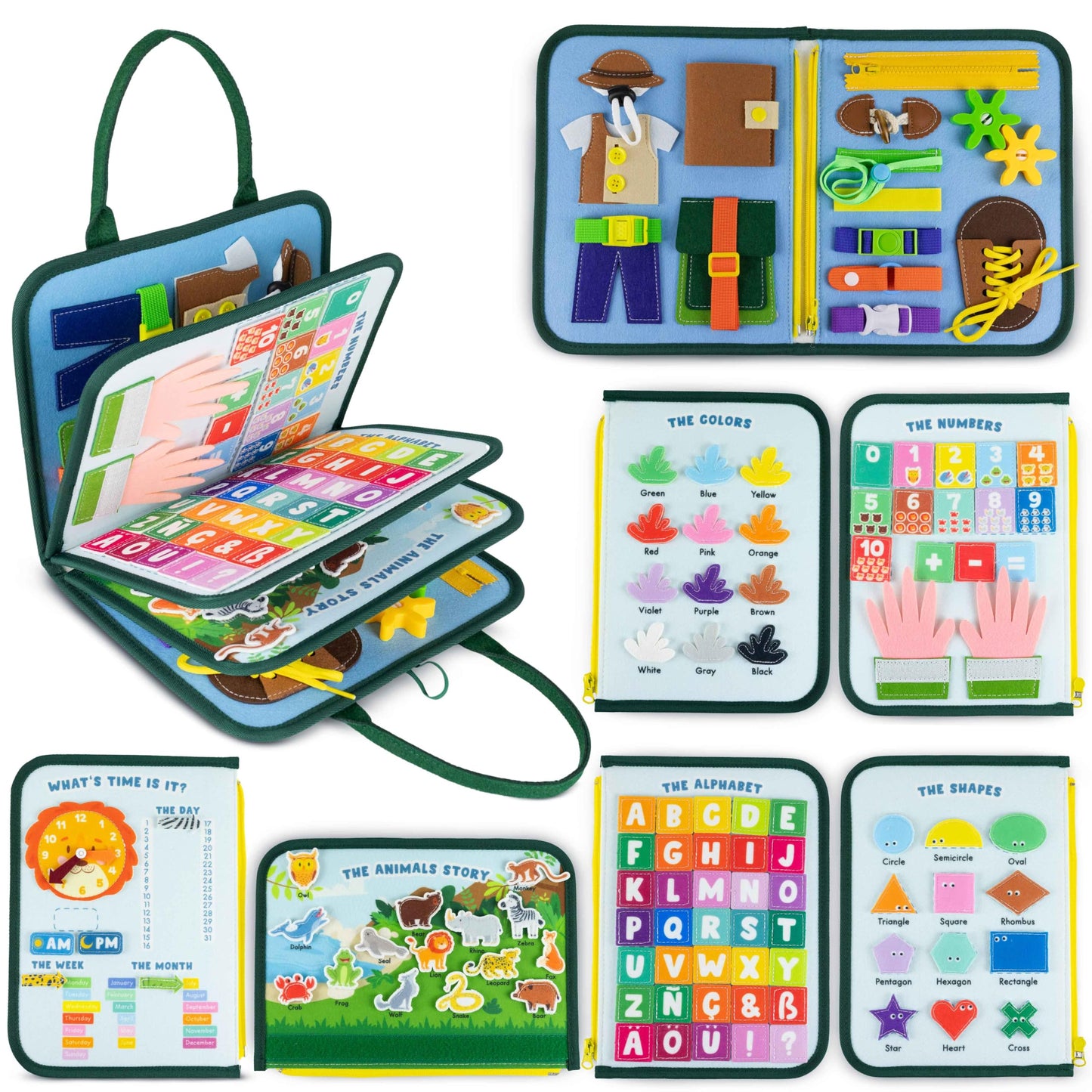 BONNYCO Busy Board for Toddlers – Montessori Travel Activity with 8 Tasks