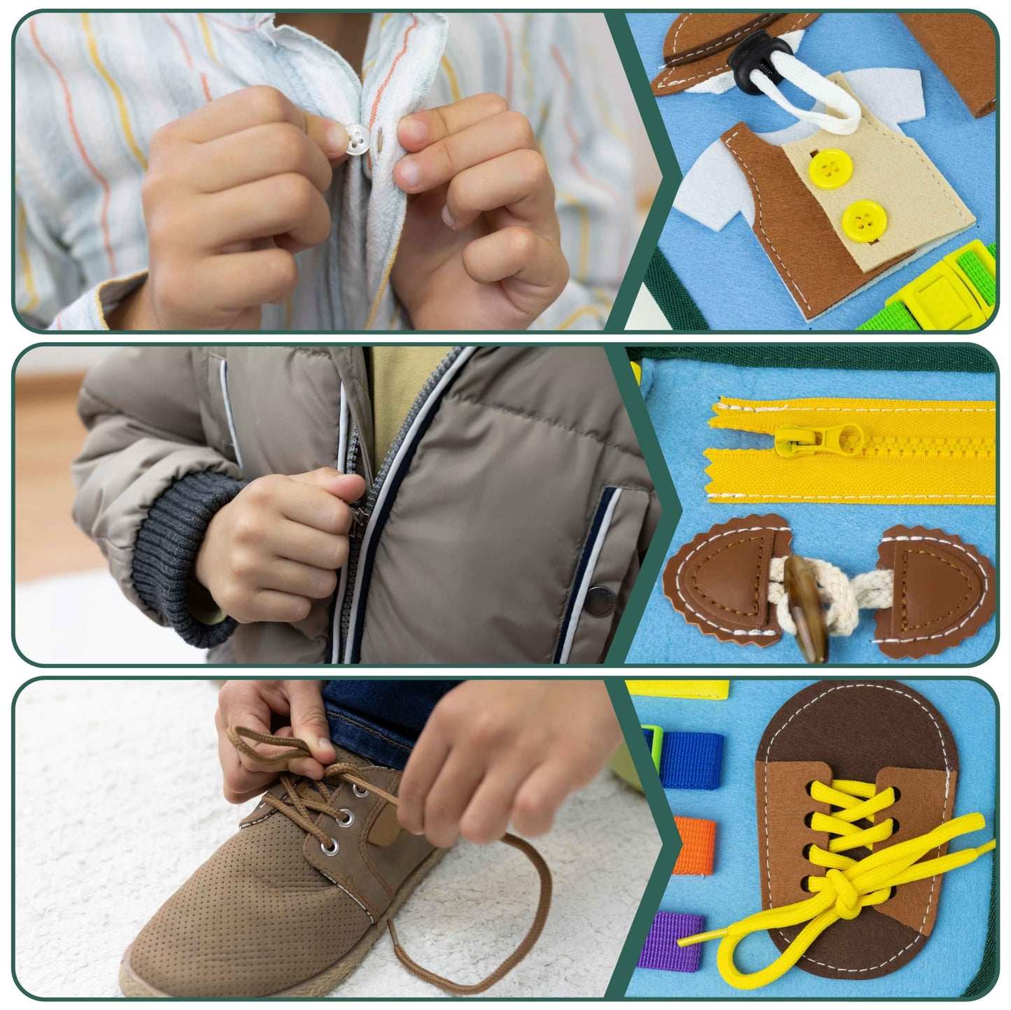 BONNYCO Busy Board for Toddlers – Montessori Travel Activity with 8 Tasks