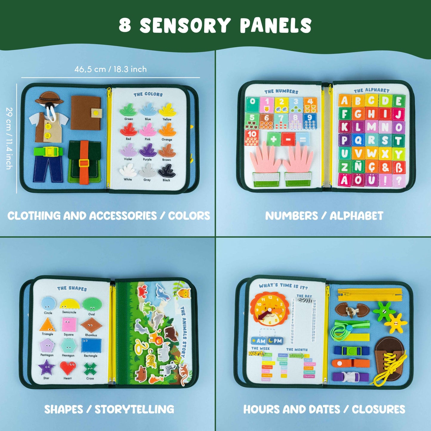 BONNYCO Busy Board for Toddlers – Montessori Travel Activity with 8 Tasks