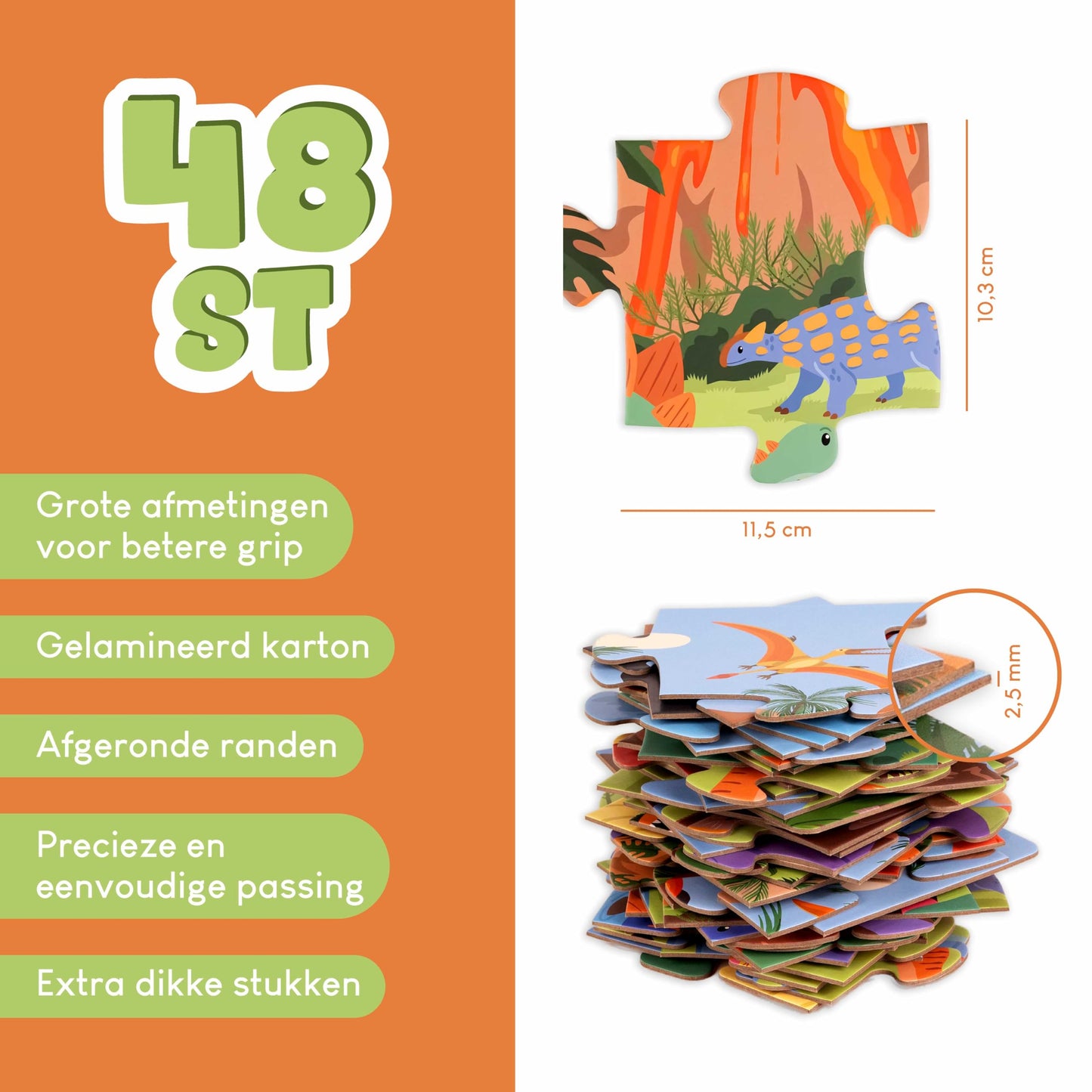 BONNYCO Giant Floor Puzzle for Kids – 48 Large Dinosaur Pieces (36.2 x 24.4 in)
