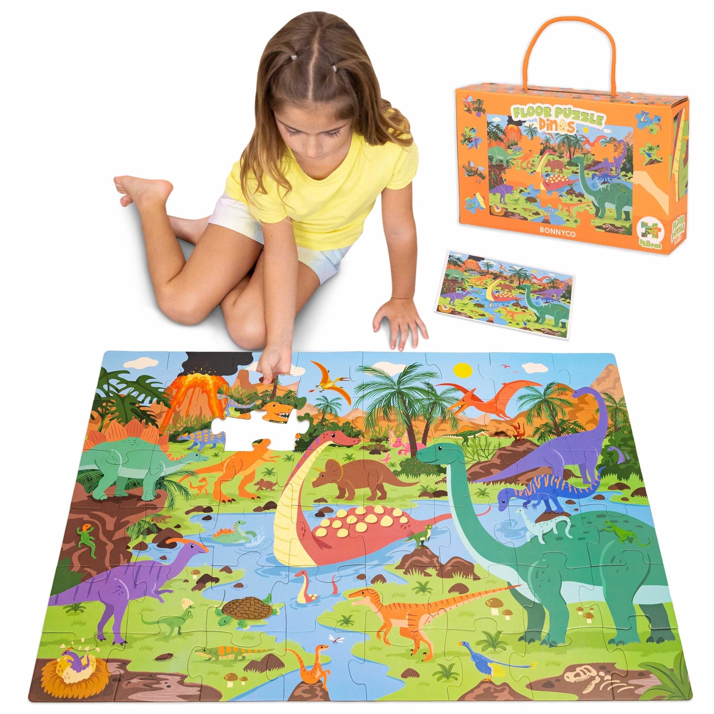 BONNYCO Giant Floor Puzzle for Kids – 48 Large Dinosaur Pieces (36.2 x 24.4 in)