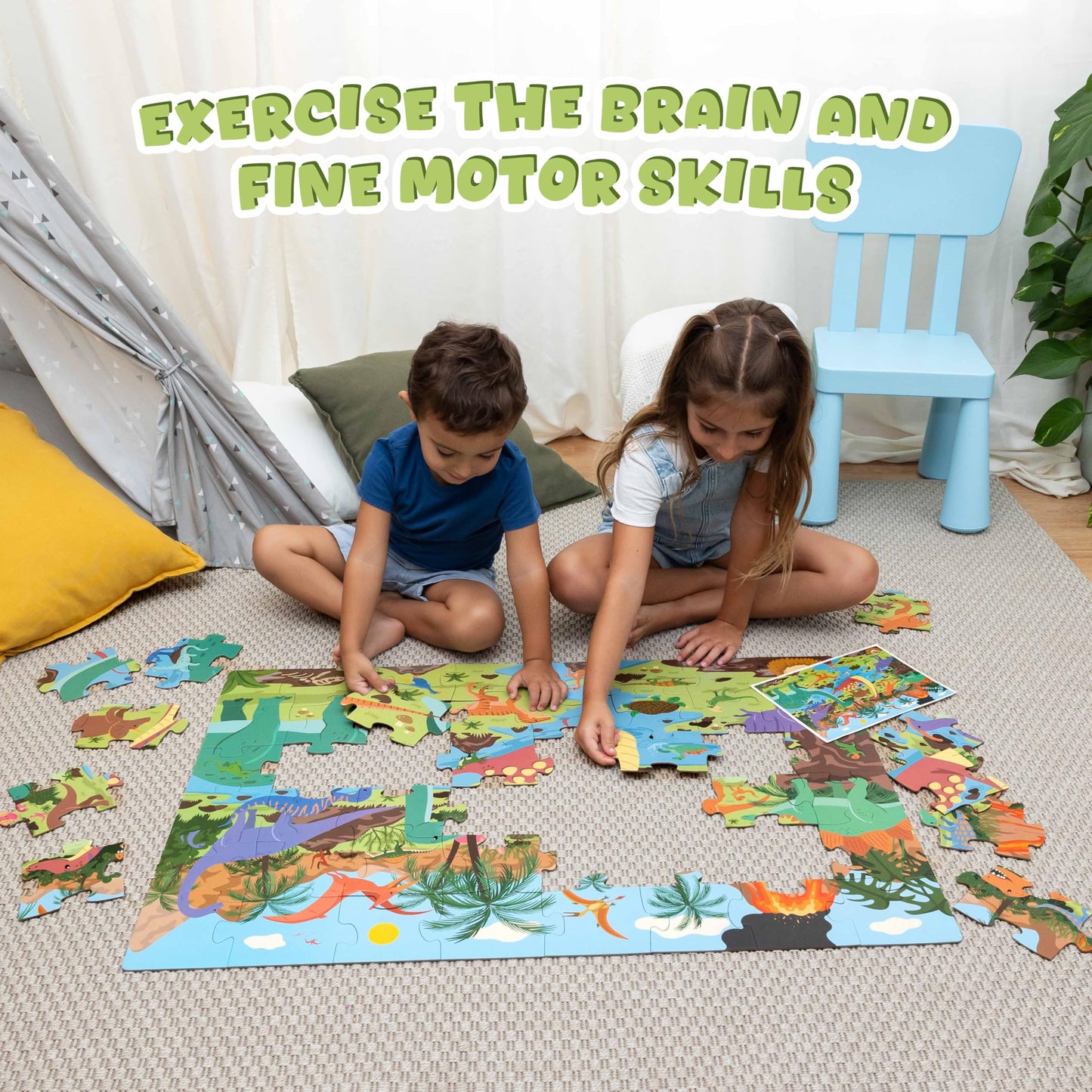 BONNYCO Giant Floor Puzzle for Kids – 48 Large Dinosaur Pieces (36.2 x 24.4 in)