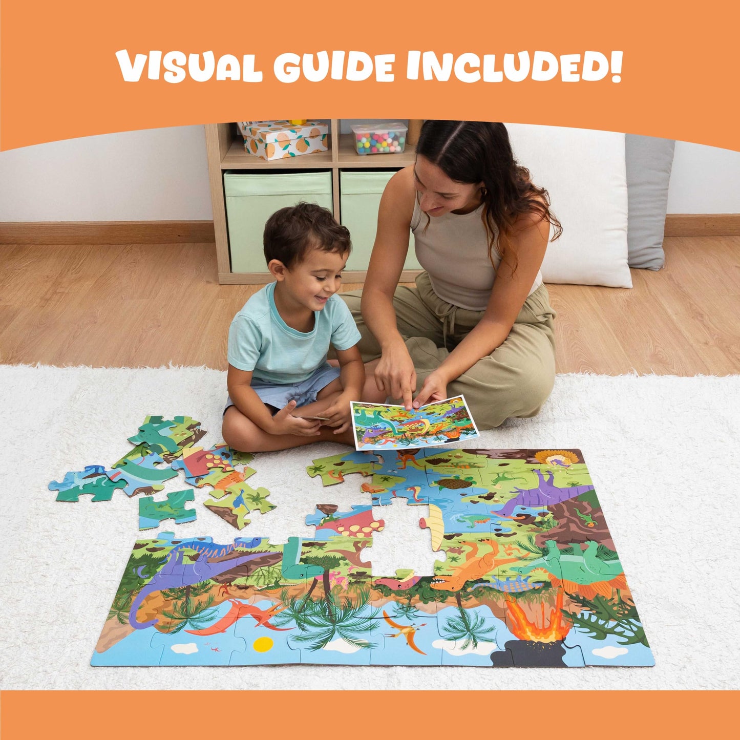 BONNYCO Giant Floor Puzzle for Kids – 48 Large Dinosaur Pieces (36.2 x 24.4 in)