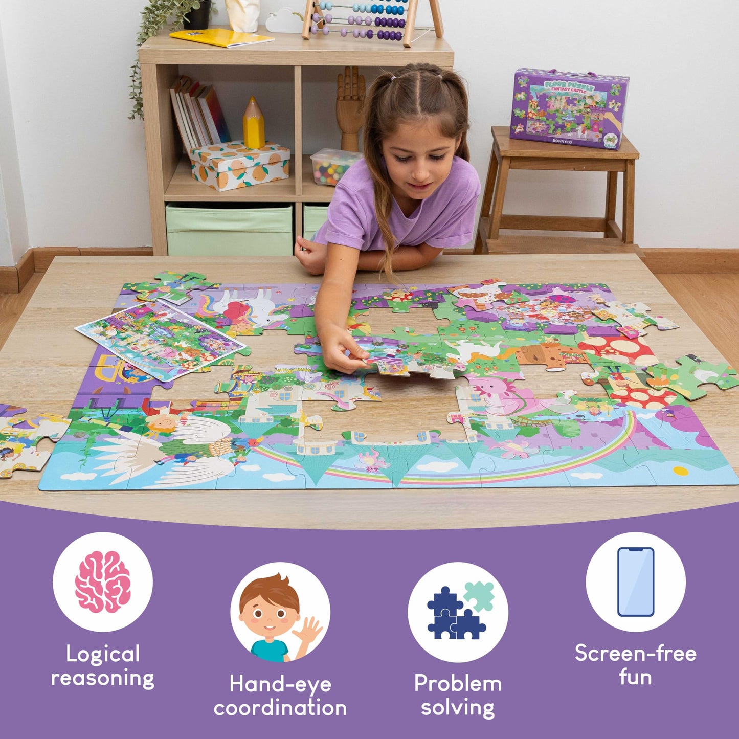 BONNYCO Giant Floor Puzzle – Fantasy Castle (48 Large Pieces) 36.2 x 24.4 in