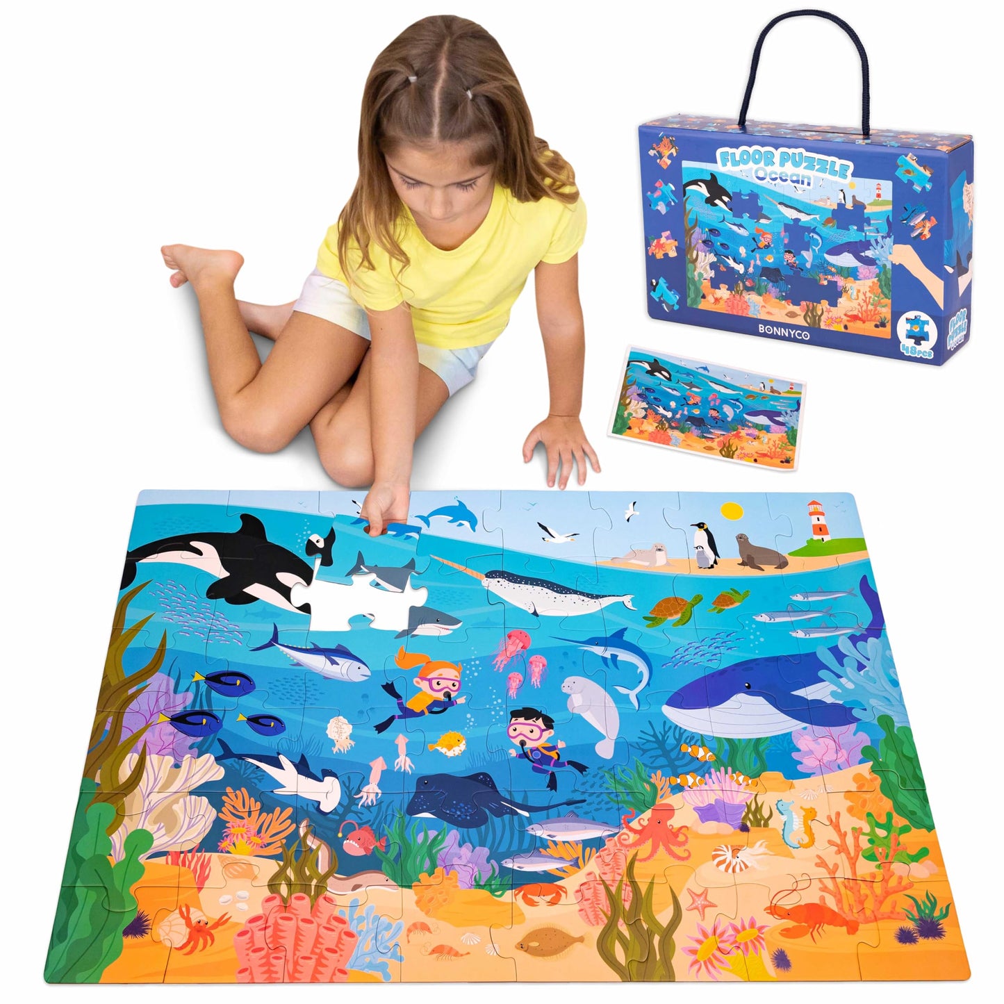 BONNYCO Giant Ocean Floor Puzzle — 48 Large Pieces (36.2 x 24.4 in) for Kids Aged 2–8