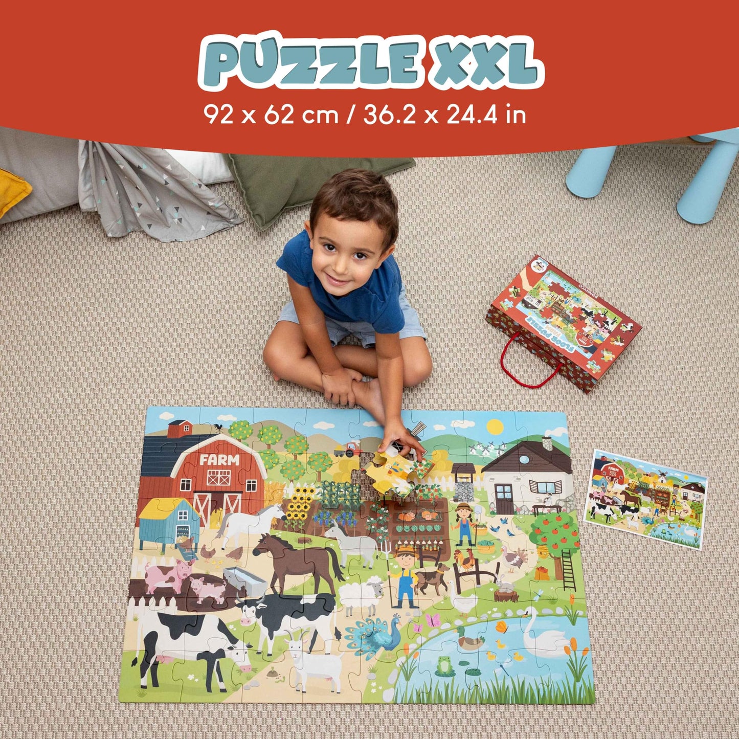 BONNYCO Giant Farm Animal Floor Puzzle – 48 Large Pieces, 36.2 x 24.4 in, Educational Jumbo Puzzle for Kids Ages 2–8