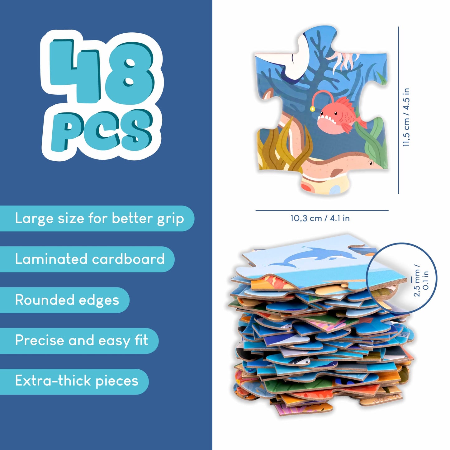 BONNYCO Giant Ocean Floor Puzzle — 48 Large Pieces (36.2 x 24.4 in) for Kids Aged 2–8