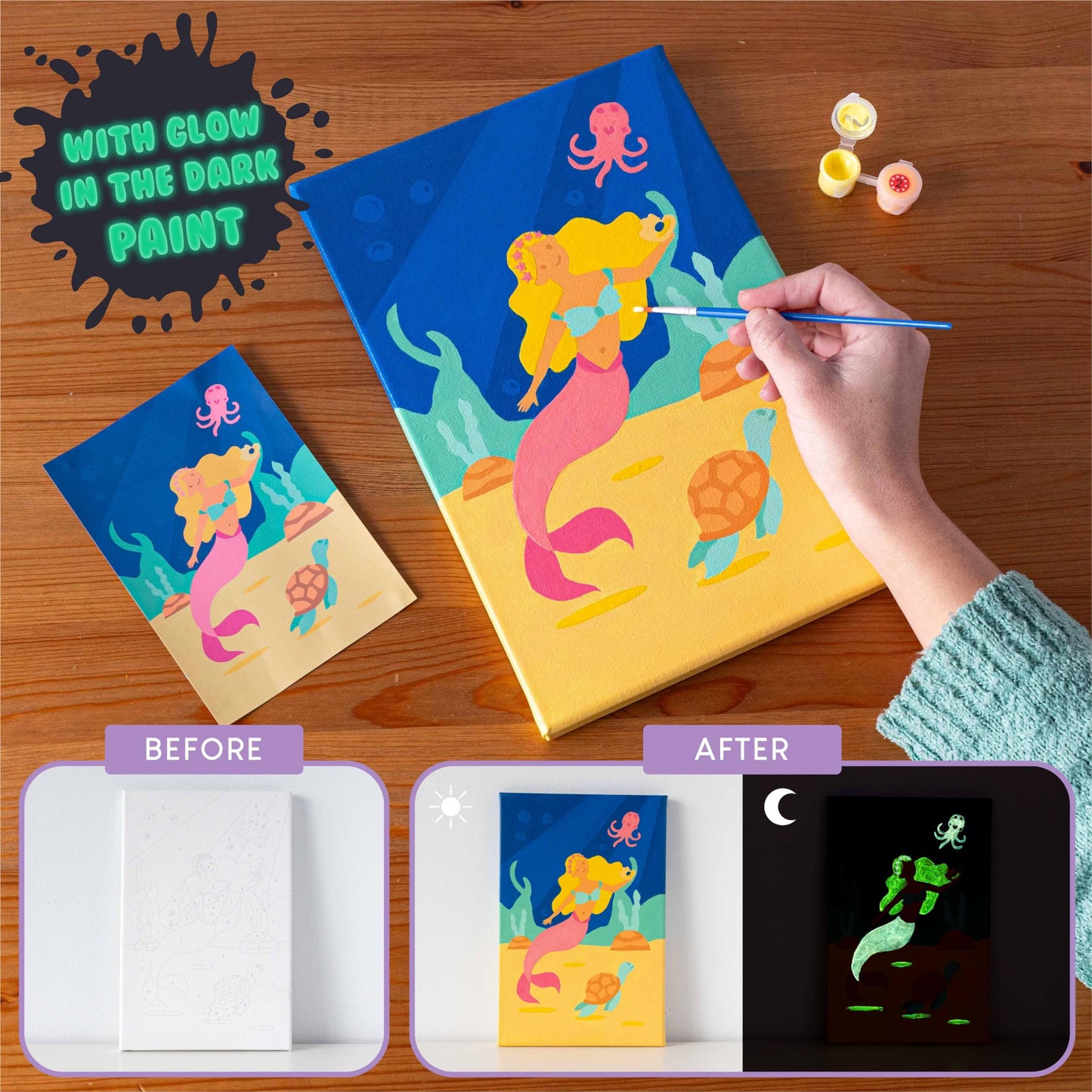 BONNYCO Mermaid Paint by Numbers Kit – Pack of 3 Canvas Sets for Kids