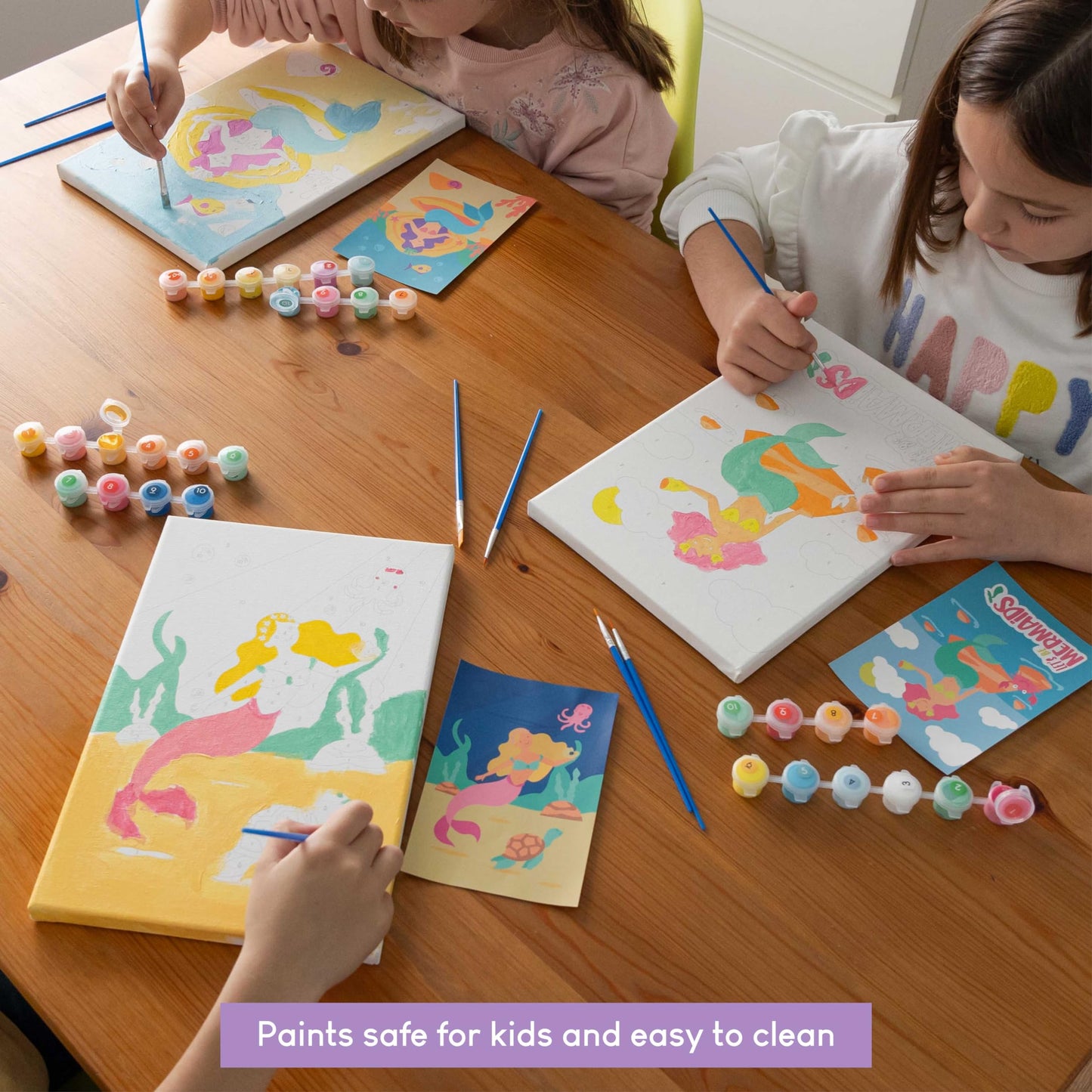 BONNYCO Mermaid Paint by Numbers Kit – Pack of 3 Canvas Sets for Kids