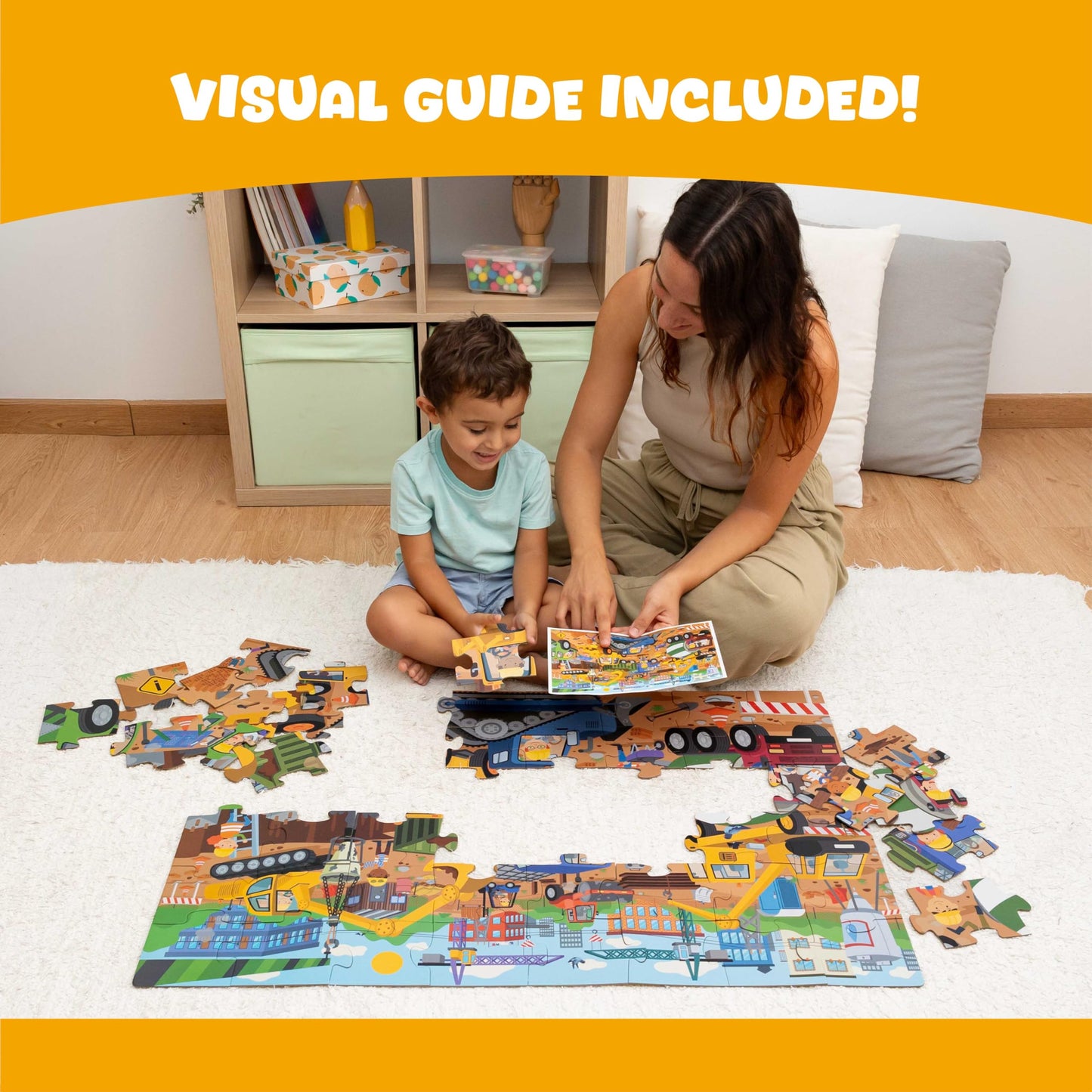 BONNYCO Giant Floor Puzzle – Construction Site with 48 Large Pieces | Jumbo 36.2 x 24.4 in | Educational Kids Toy 2-8