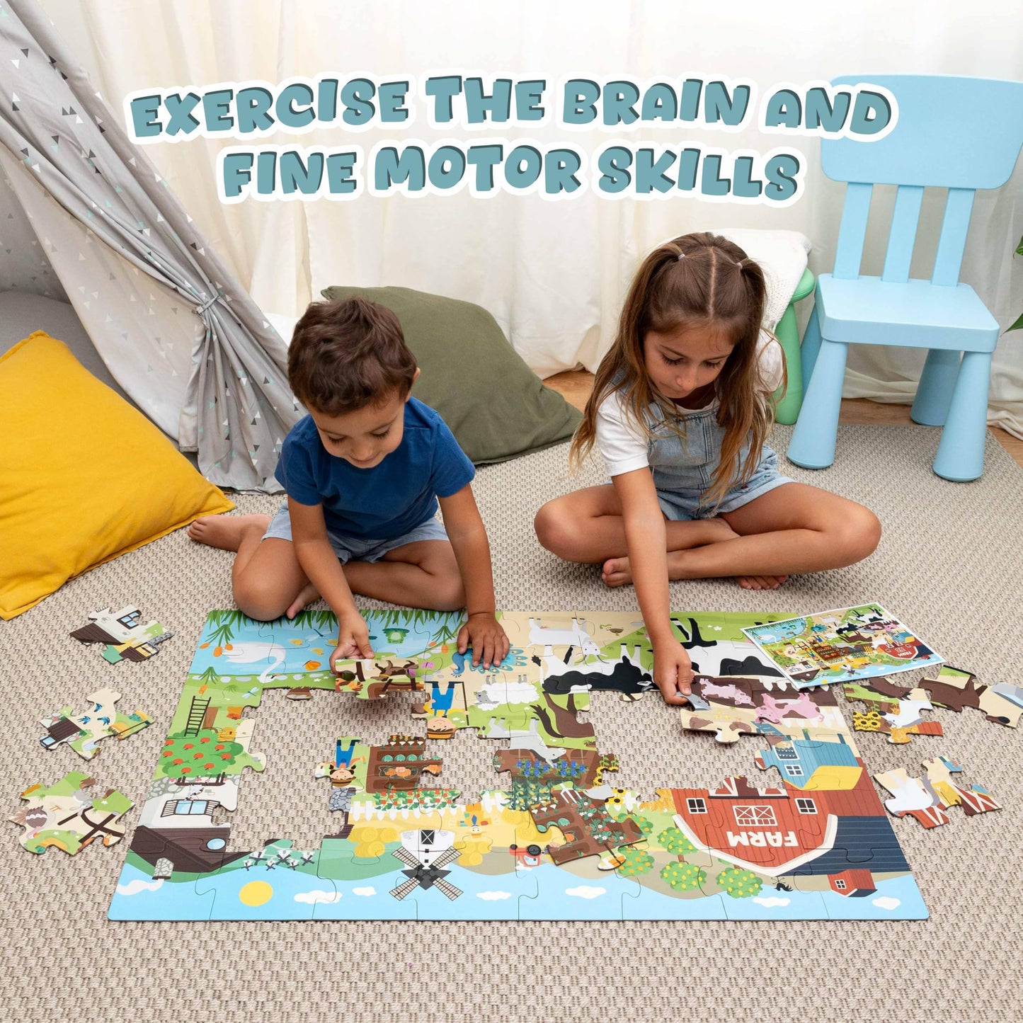 BONNYCO Giant Farm Animal Floor Puzzle – 48 Large Pieces, 36.2 x 24.4 in, Educational Jumbo Puzzle for Kids Ages 2–8