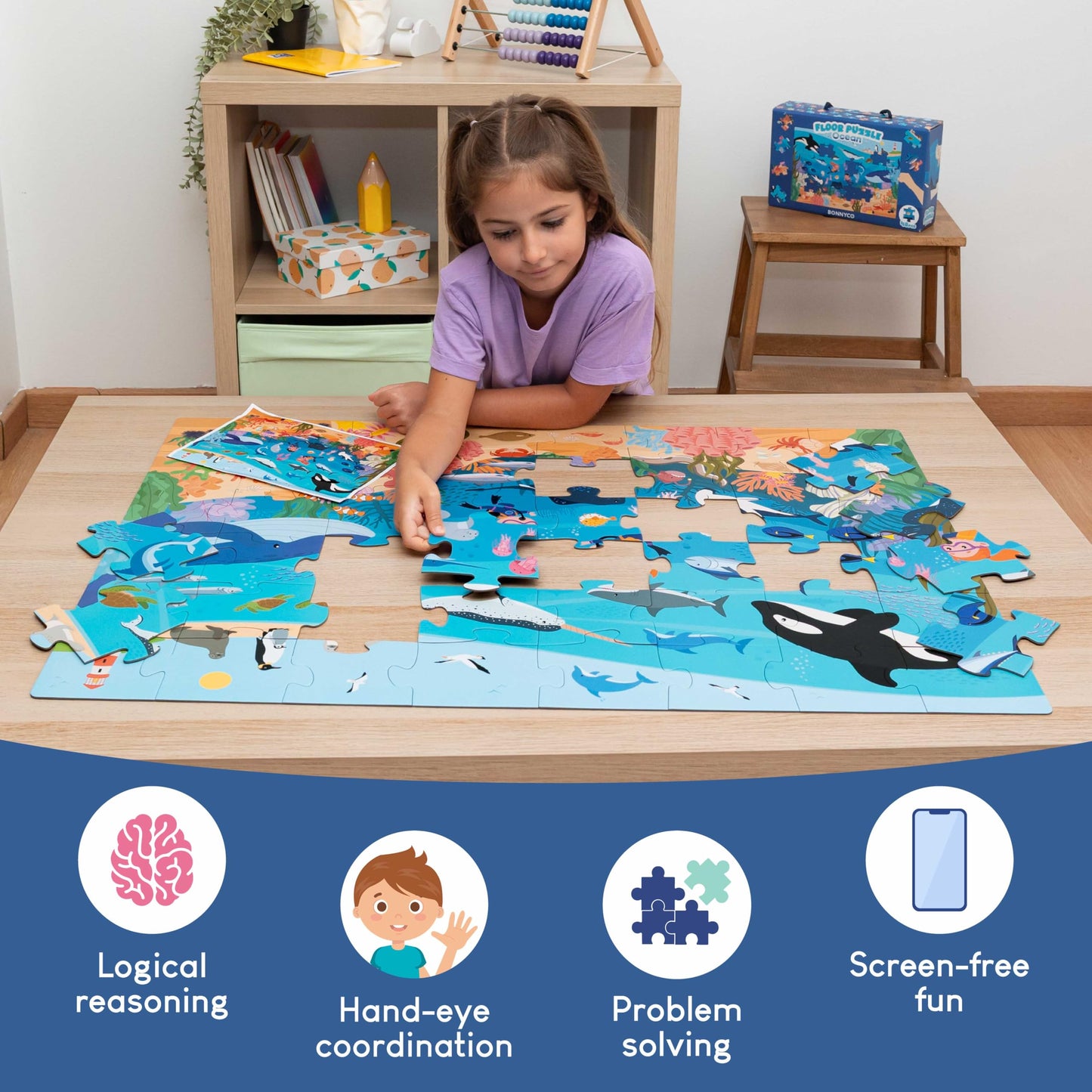 BONNYCO Giant Ocean Floor Puzzle — 48 Large Pieces (36.2 x 24.4 in) for Kids Aged 2–8