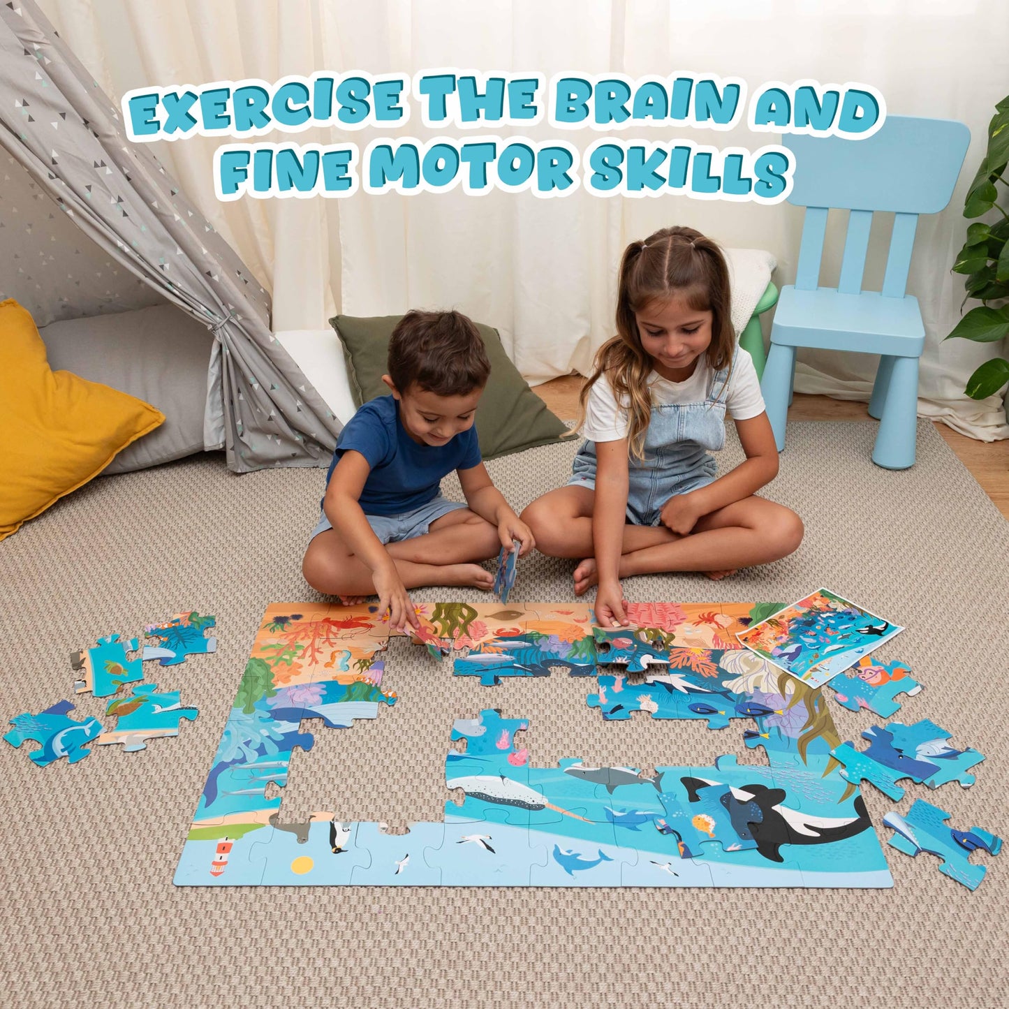 BONNYCO Giant Ocean Floor Puzzle — 48 Large Pieces (36.2 x 24.4 in) for Kids Aged 2–8