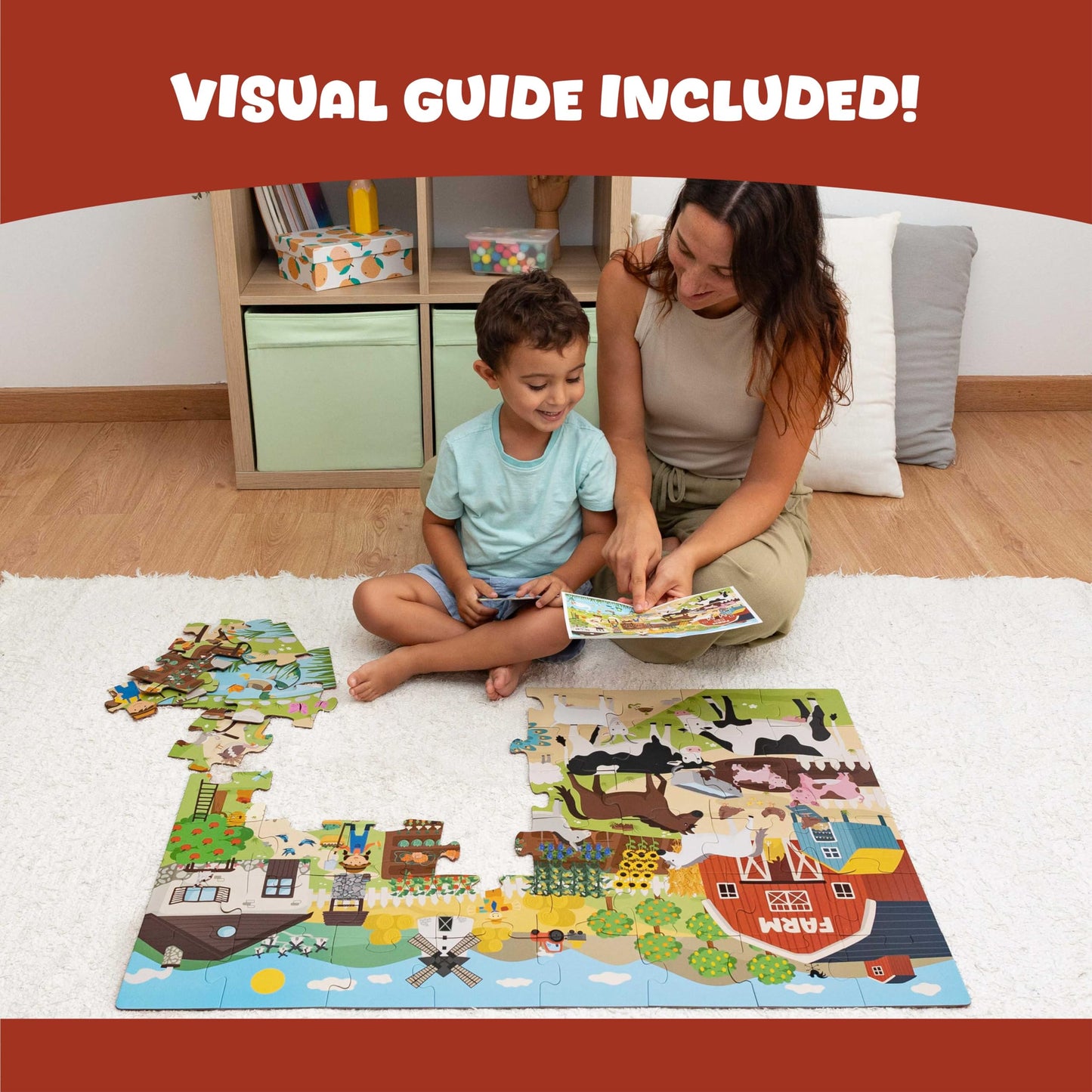 BONNYCO Giant Farm Animal Floor Puzzle – 48 Large Pieces, 36.2 x 24.4 in, Educational Jumbo Puzzle for Kids Ages 2–8