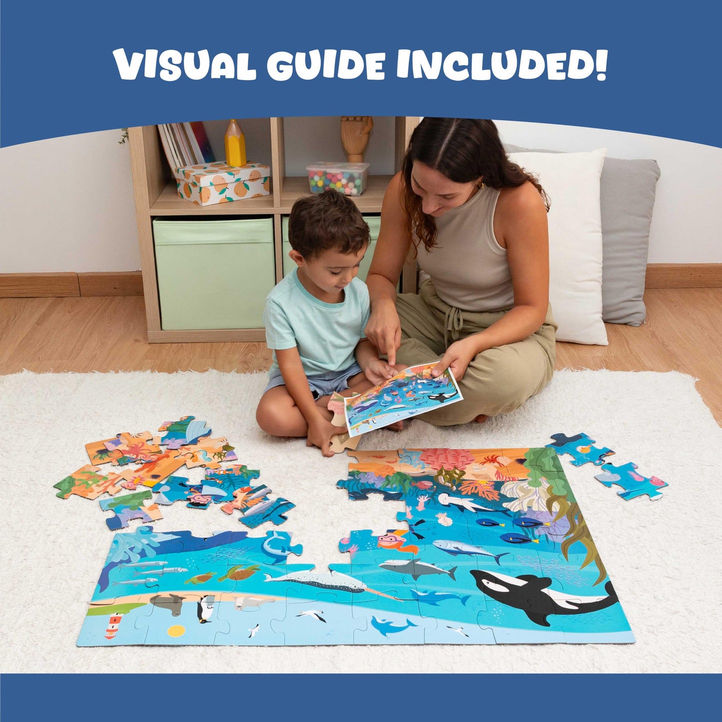 BONNYCO Giant Ocean Floor Puzzle — 48 Large Pieces (36.2 x 24.4 in) for Kids Aged 2–8