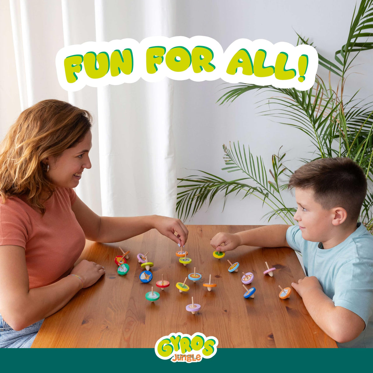 BONNYCO Wood Spinning Top 40 Pack Jungle – Party Favors, Goody Bags & Classroom Prizes