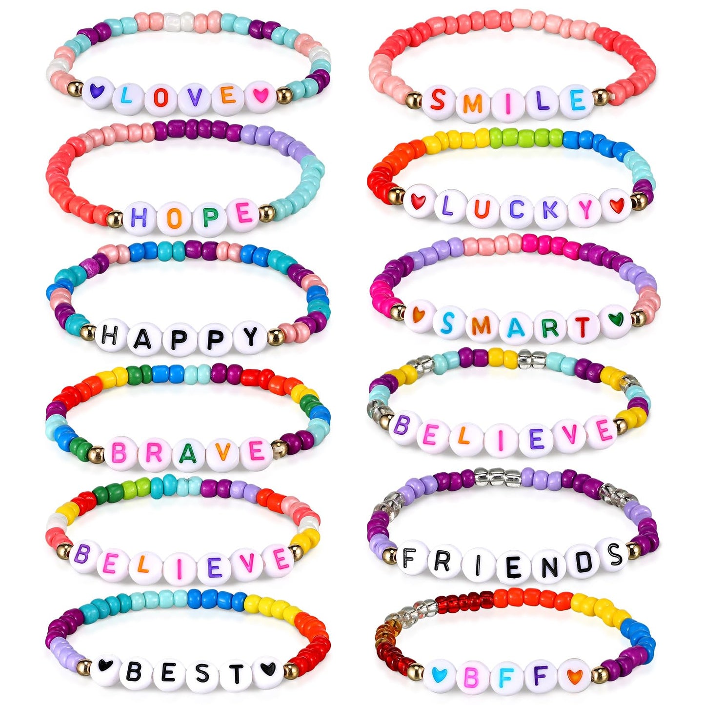 Bonuci 12 Pcs Kids Friendship Bracelets with Motivational Letter Beads – Stylish Gift Set