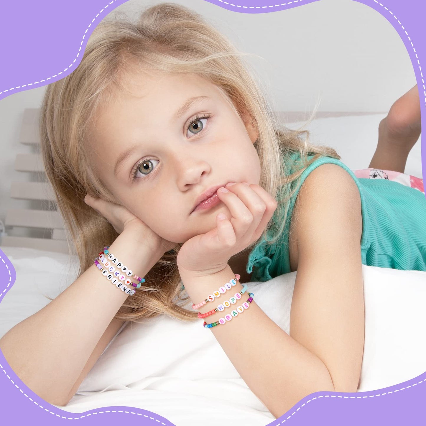 Bonuci 12 Pcs Kids Friendship Bracelets with Motivational Letter Beads – Stylish Gift Set