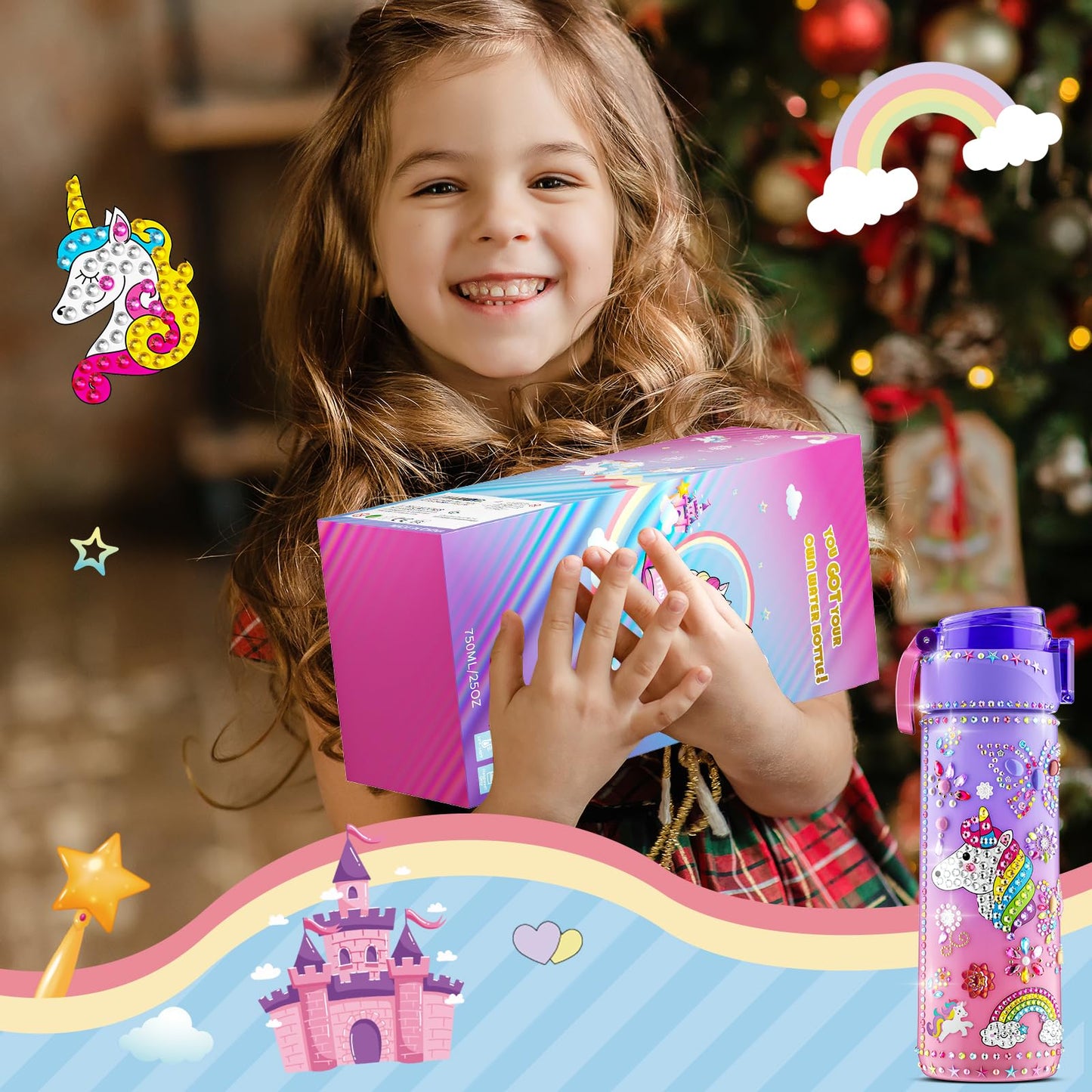 BOOH Gifts for Girls 4-12 – Water Bottle Decorating Kit with Unicorn Diamond Painting & Bracelet Craft
