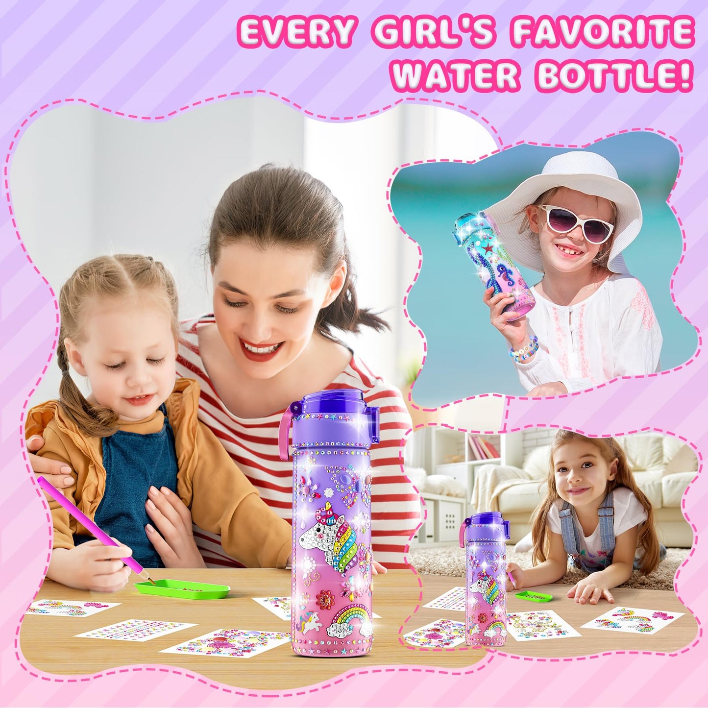 BOOH Gifts for Girls 4-12 – Water Bottle Decorating Kit with Unicorn Diamond Painting & Bracelet Craft