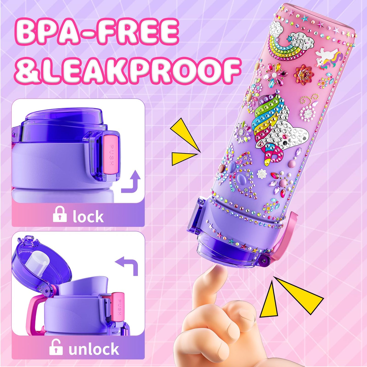 BOOH Gifts for Girls 4-12 – Water Bottle Decorating Kit with Unicorn Diamond Painting & Bracelet Craft
