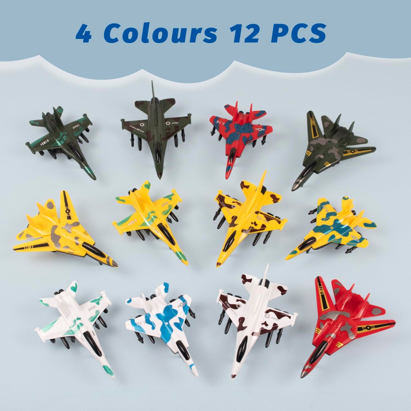 BOOJALOO Pull Back Airplane Toys – 12-Pack Fighter Jets for Kids