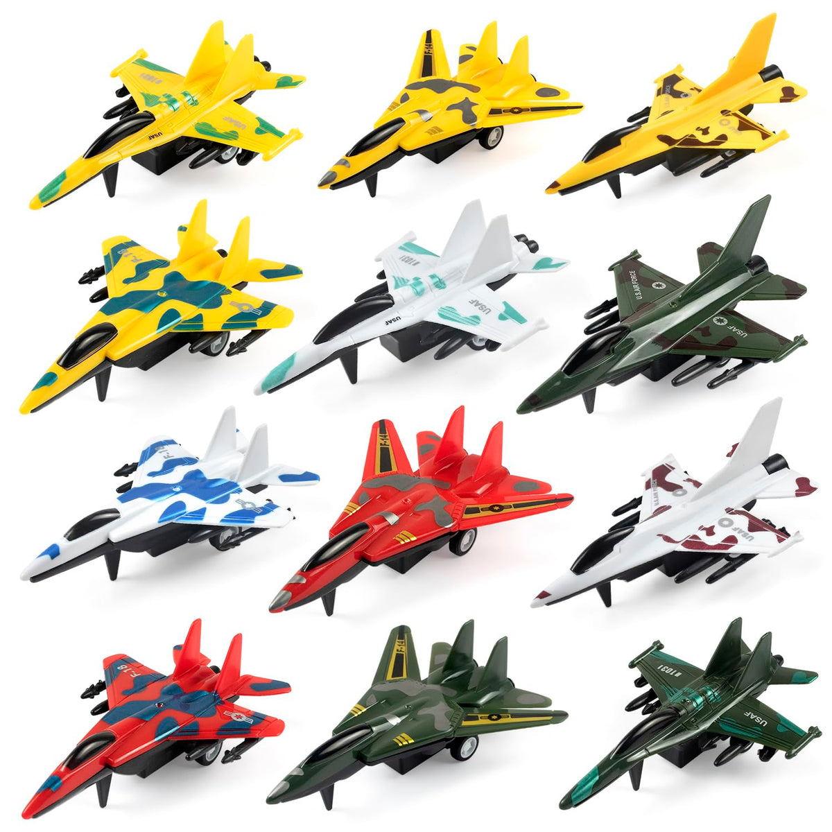 BOOJALOO Pull Back Airplane Toys – 12-Pack Fighter Jets for Kids