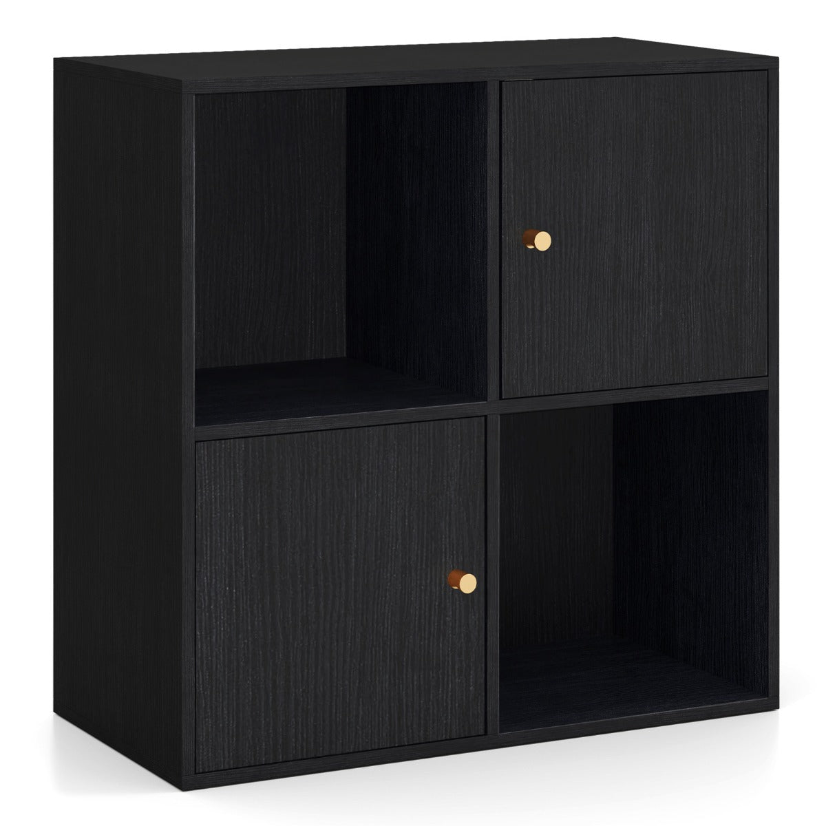 3-Tier Bookshelf with Dual Anti-Tipping Kits and 2 Cabinets-Grey