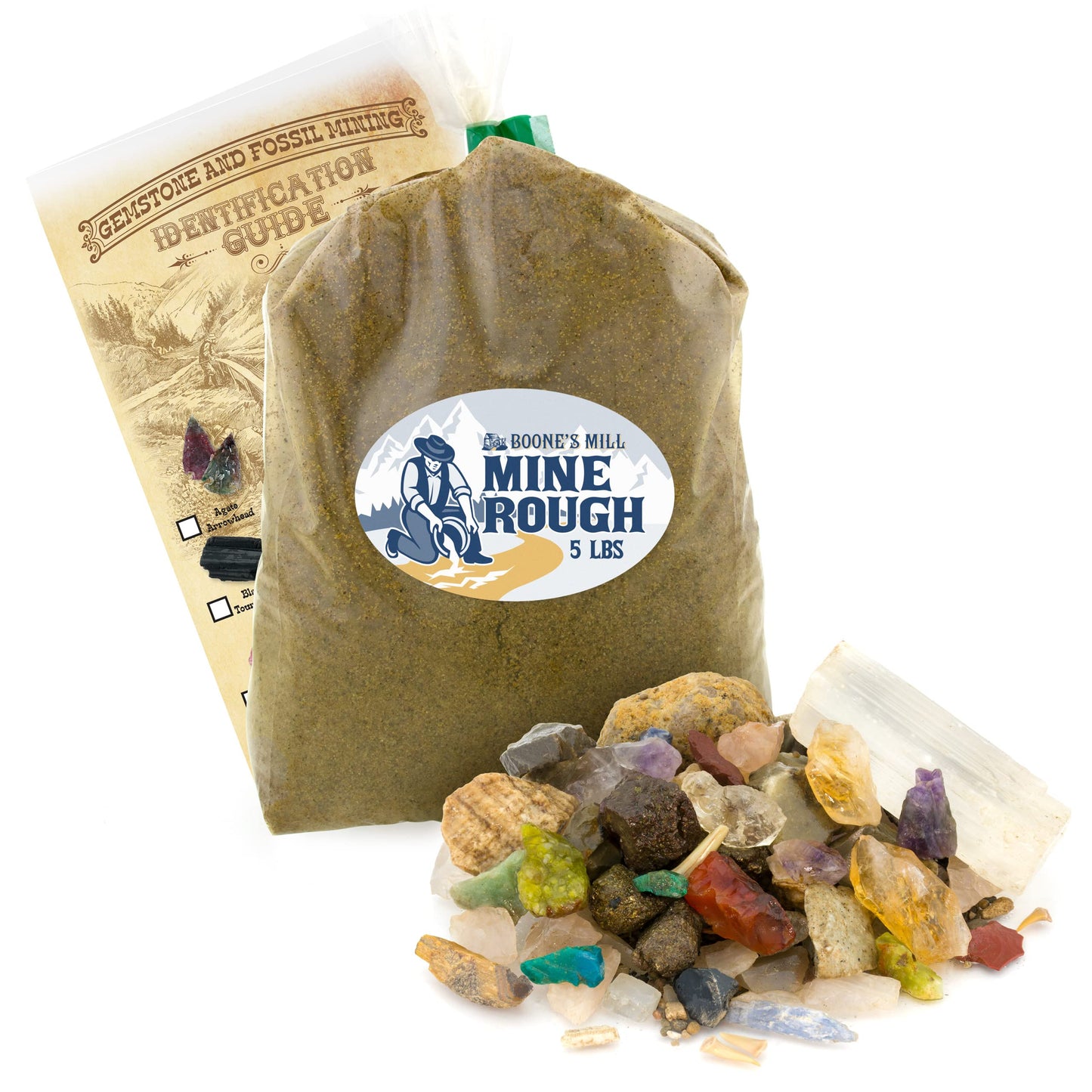 Boone's Mill Gemstone Paydirt • 5 lb Gem Mining Rough Stone Mix + Fossil Guide