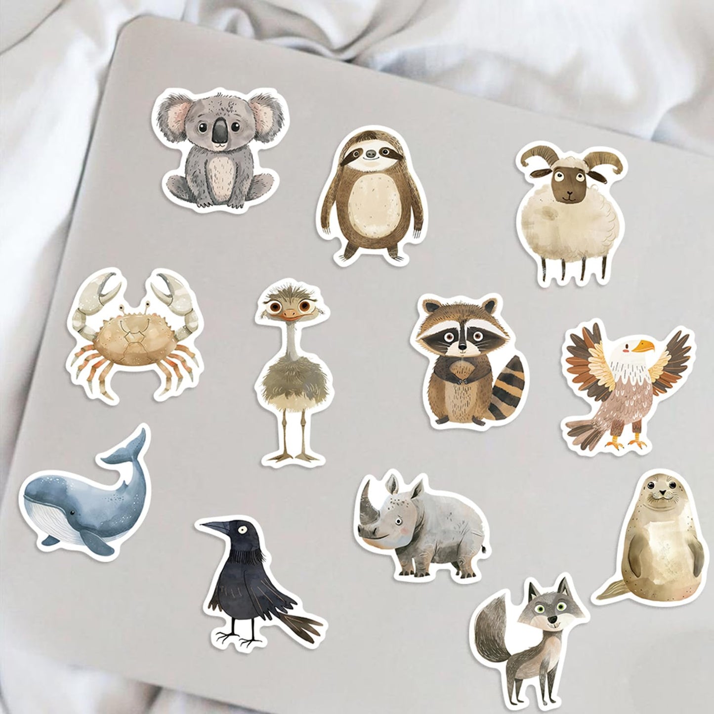 Booppyy 50Pcs Cute Hand Drawn Animal Stickers – Waterproof Vinyl Decals for Laptops, Water Bottles, Journals