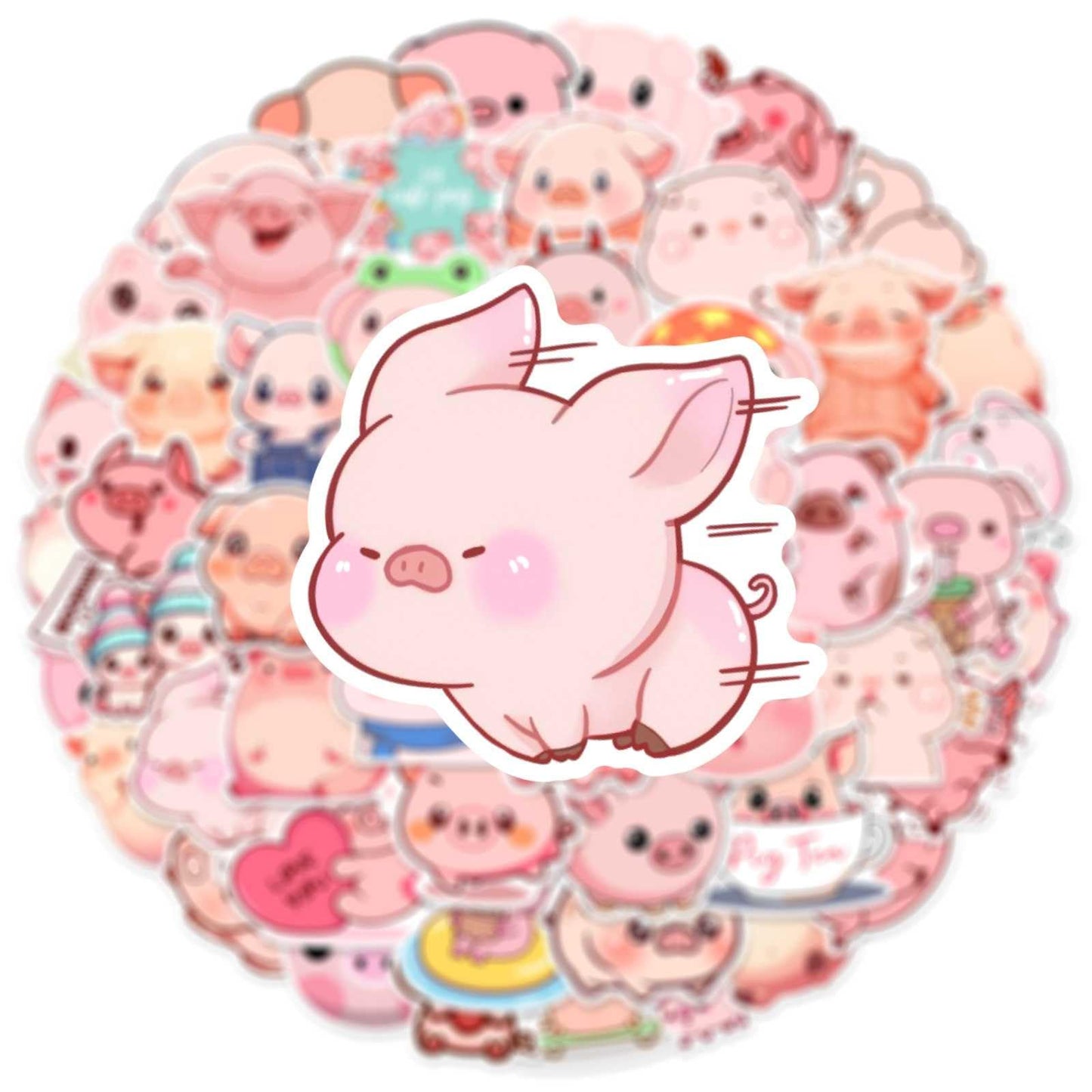 Booppyy Pink Pig Stickers – 50 Waterproof Cartoon Vinyl Decals