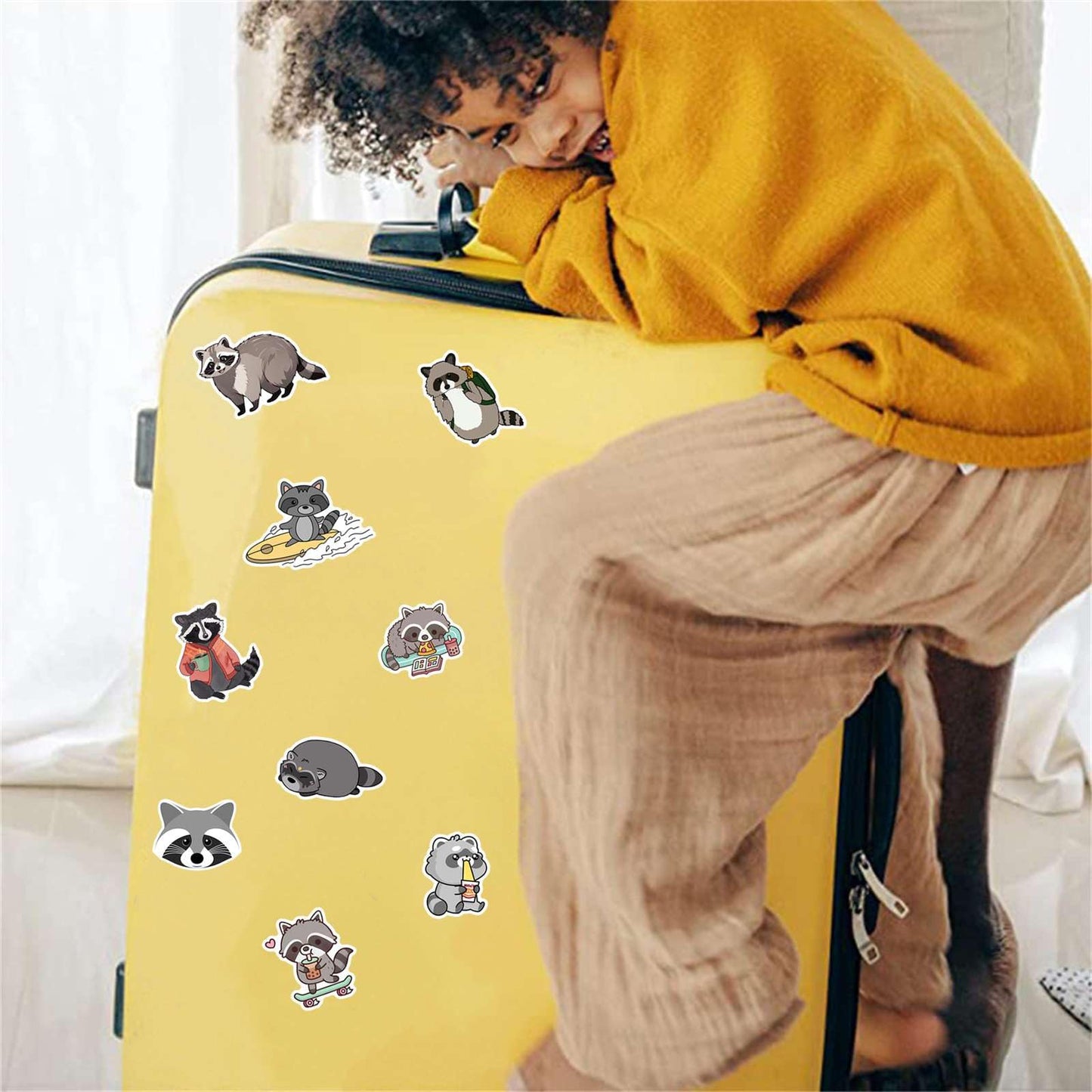 Booppyy 50-Piece Cute Raccoon Stickers – Waterproof Vinyl for Water Bottles, Laptops & Scrapbooks