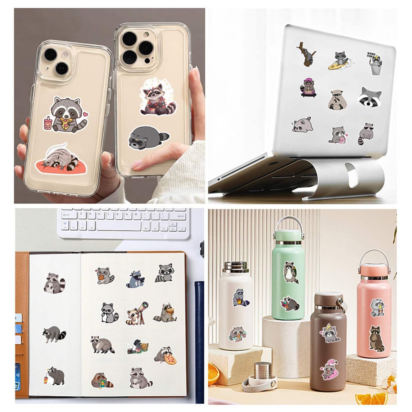 Booppyy 50-Piece Cute Raccoon Stickers – Waterproof Vinyl for Water Bottles, Laptops & Scrapbooks