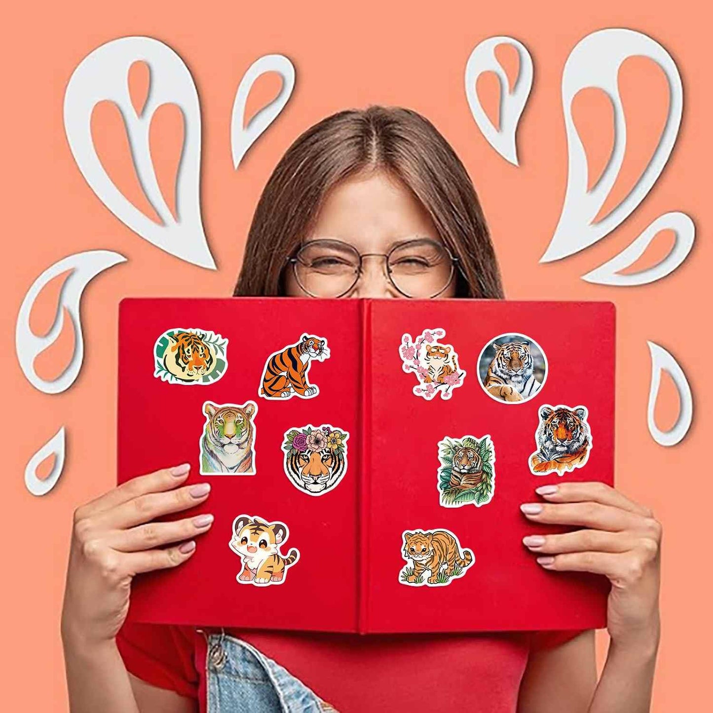 Booppyy 50pcs Cute Tiger Stickers – Waterproof Vinyl Pack for Laptops, Water Bottles & Journals