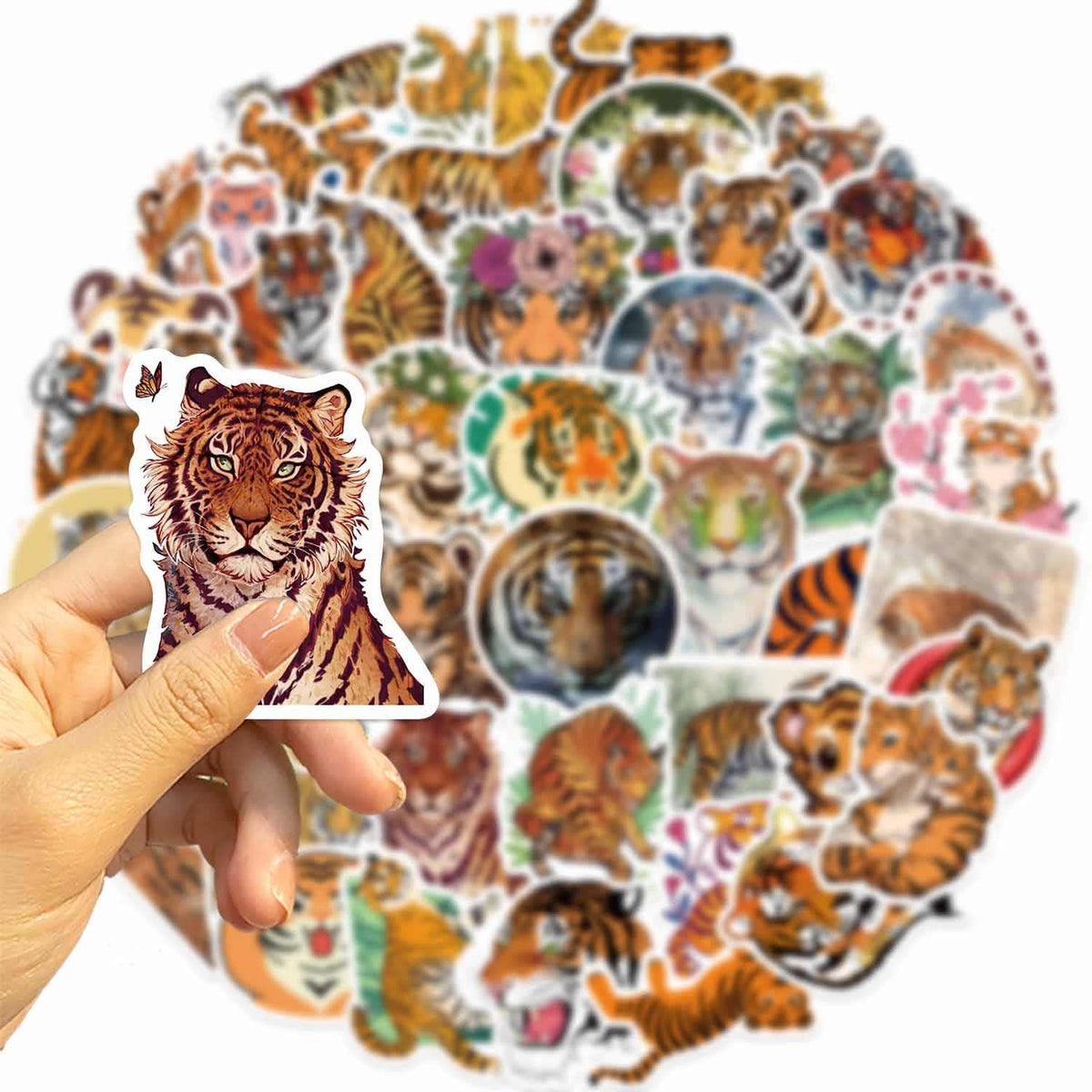 Booppyy 50pcs Cute Tiger Stickers – Waterproof Vinyl Pack for Laptops, Water Bottles & Journals