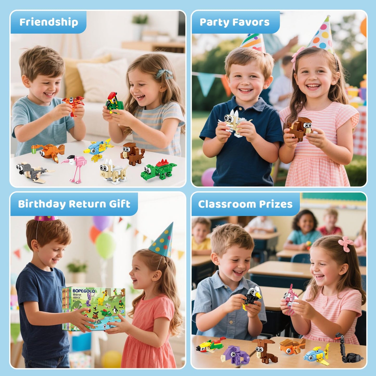BOPEGOLO 22-Pack Animal Building Blocks – 3-in-1 Designs for Kids 6-12