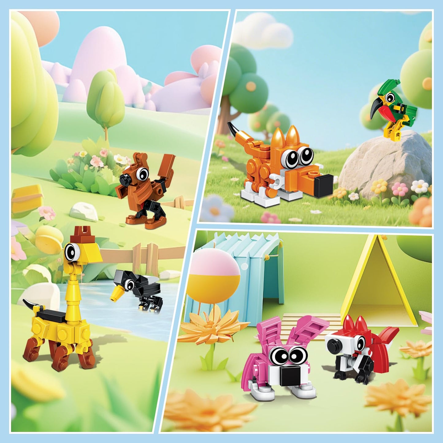 BOPEGOLO 30-Pack Valentines Party Favors: 750-Piece Mini Animal 3-in-1 Building Sets for Kids, Classroom Goodie Bags, Ages 6+